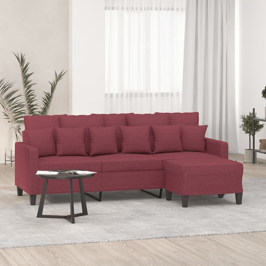 vidaXL Sofa 3-Sitzer-Sofa mit Hocker Weinrot 180 cm Stoff