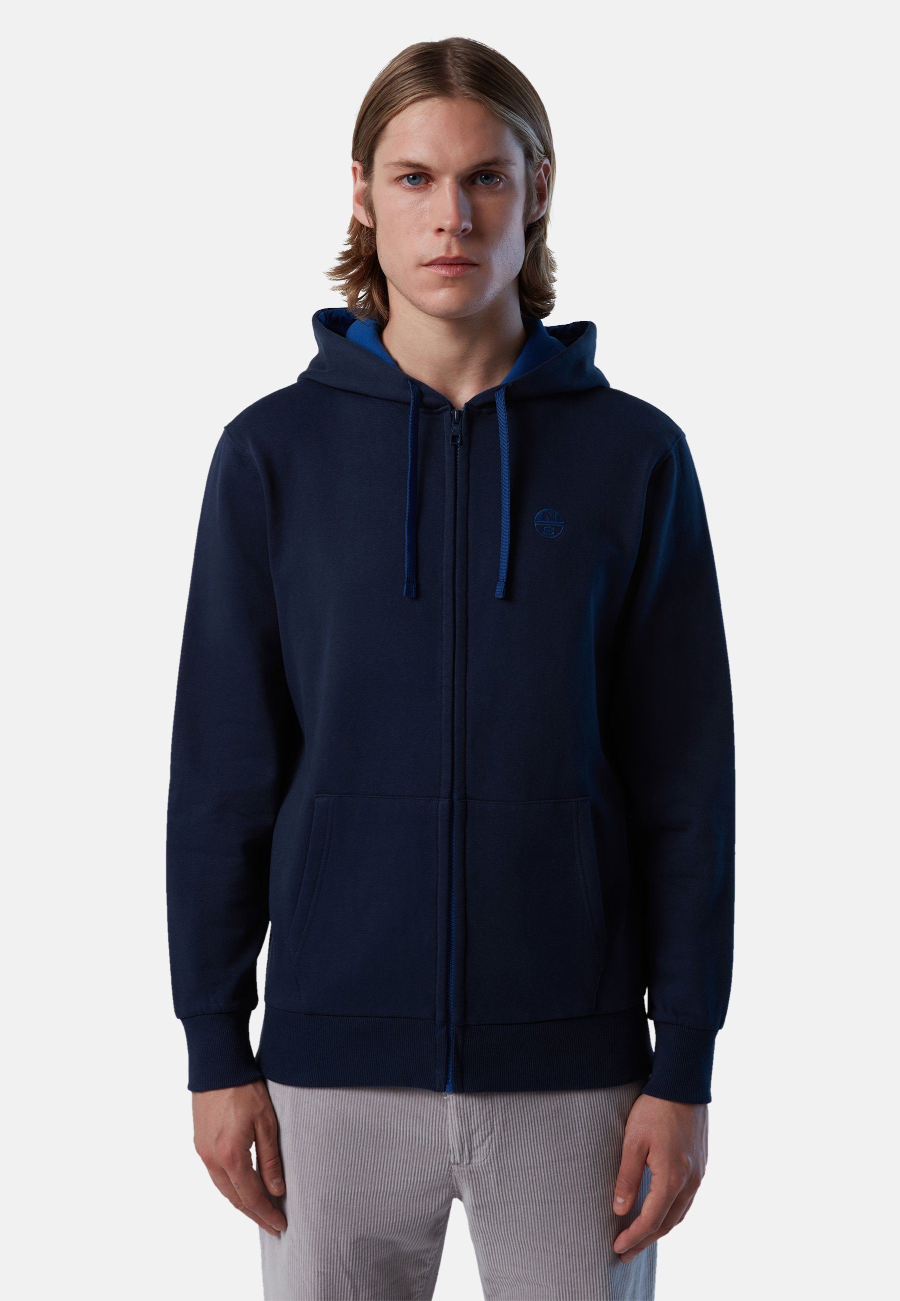 North Sails Kapuzensweatshirt Hoodie mit durchgehendem Reißverschluss mit klassischem Design BLUE