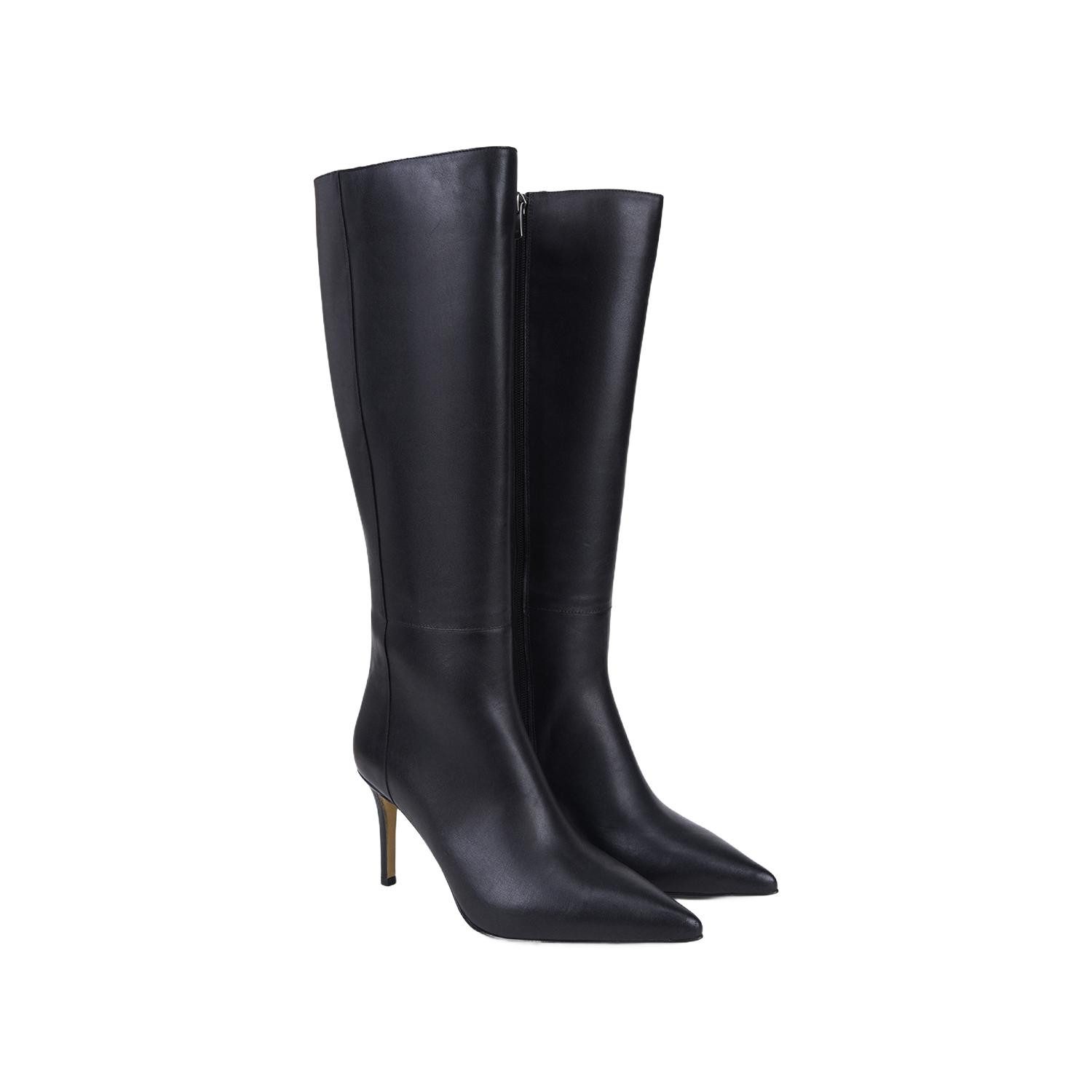 Desa DESA Damen-Ankle-Boots aus schwarzem Leder mit Reißverschluss, spitzer Stiefel