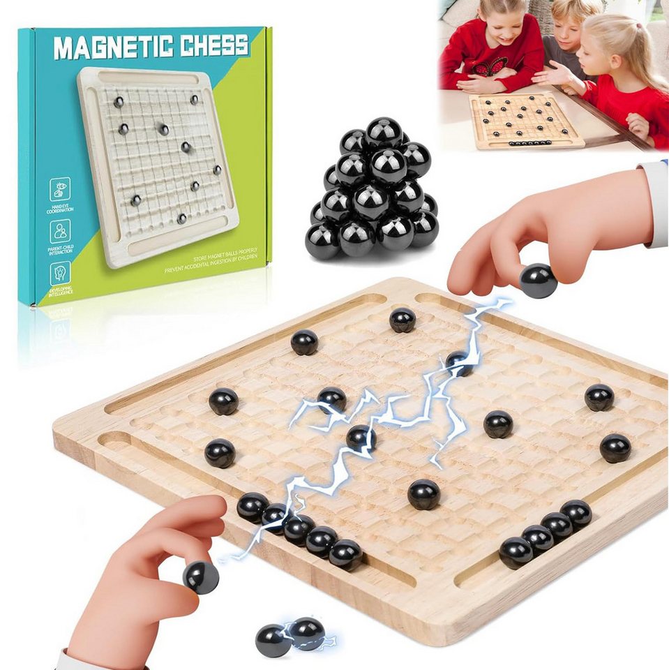 CLTYQ Spiel magnetisches Schachspiel aus Holz, mit 20 magnetischen Steinen, Tisch Magnetspiel, Tragbares Schachbrett-Party Für Familientreffen