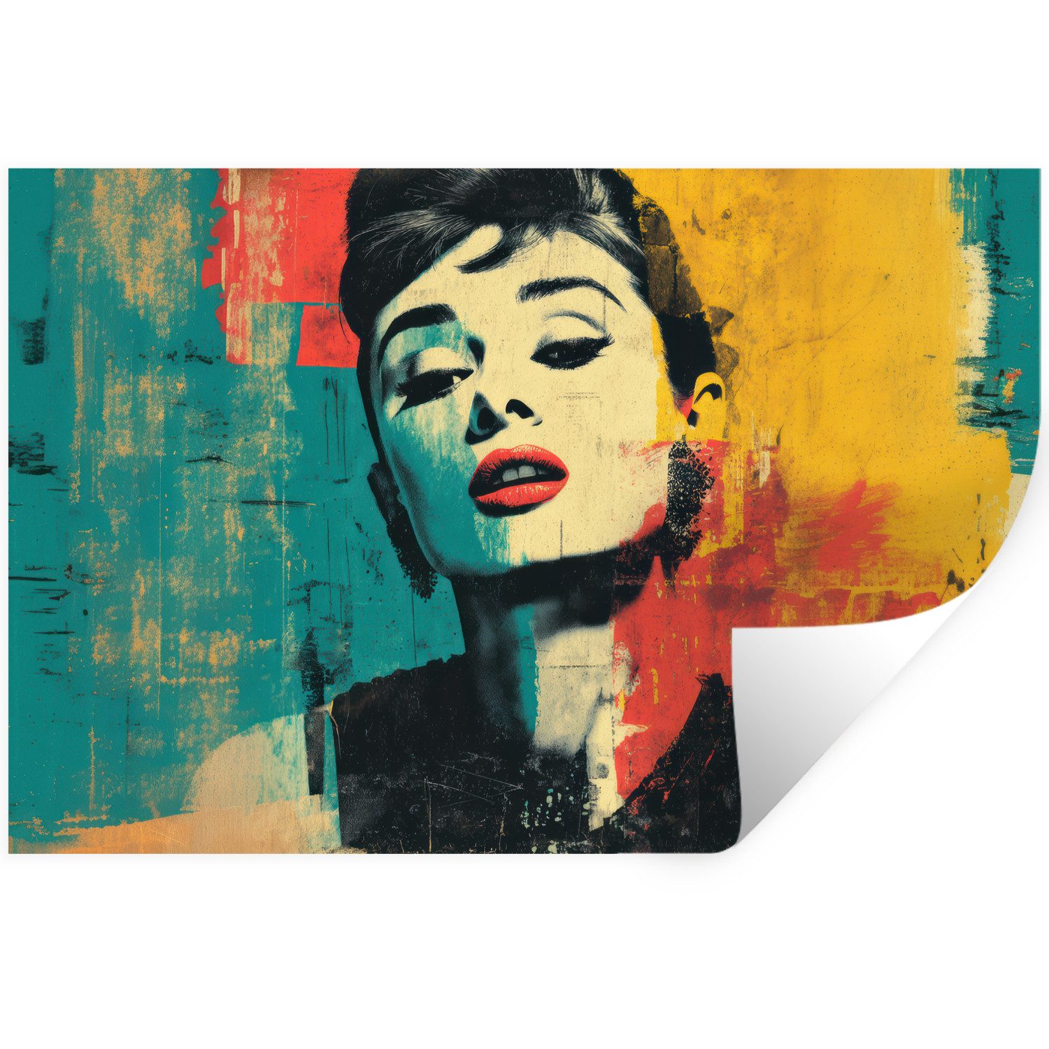 MuchoWow Wandsticker Frau - Rote Lippen - Ausdrucksstark - Grafik (1 St), Wandtattoo, Selbstklebend, Wohnzimmer, 30x20 cm