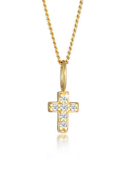 Elli DIAMONDS Kette mit Anhänger »Kreuz Religion Diamant (0.06 ct) 585 Gelbgold«, Kreuz