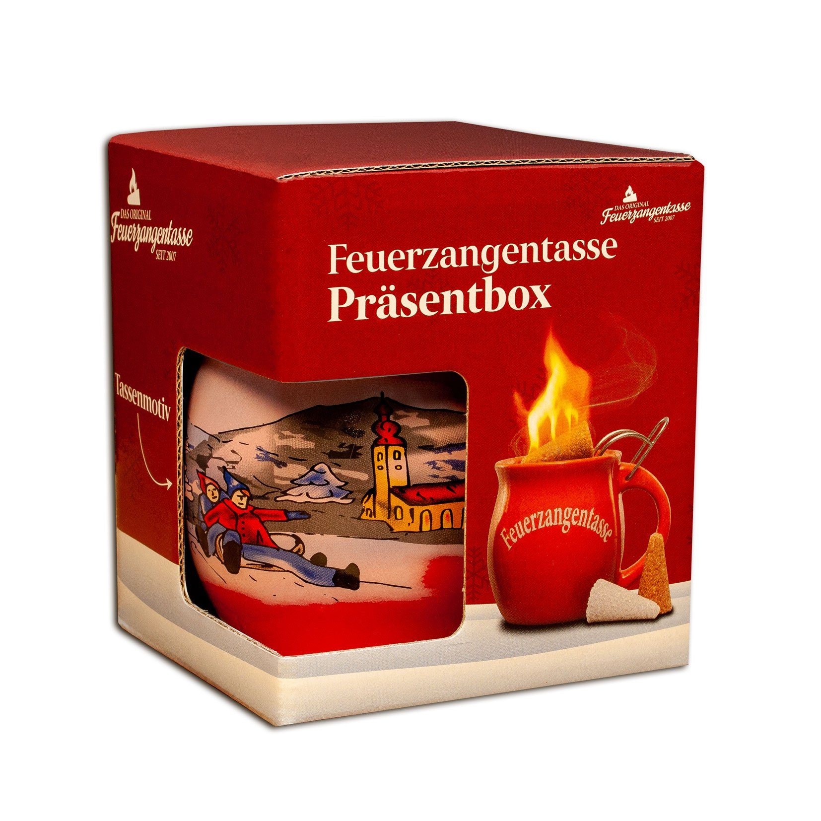 Feuerzangentasse Bowle-Set Feuerzangentasse 1er-Set (Feuerzangenbowle Set, 5-tlg., 1x Feuerzangentasse, 3x Zimtzuckerhütchen, 1x Rezeptheftchen), hitzebeständige Keramik, Edelstahl-Feuerzange