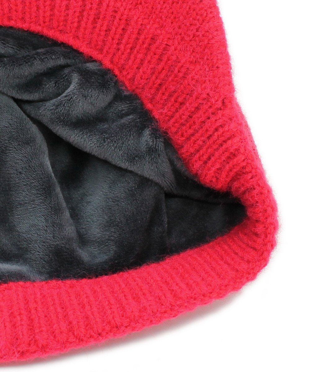 dy_mode Strickmütze Damen Schirmmütze Gefüttert zweifarbige Strickmütze mit Bommel Gefüttert