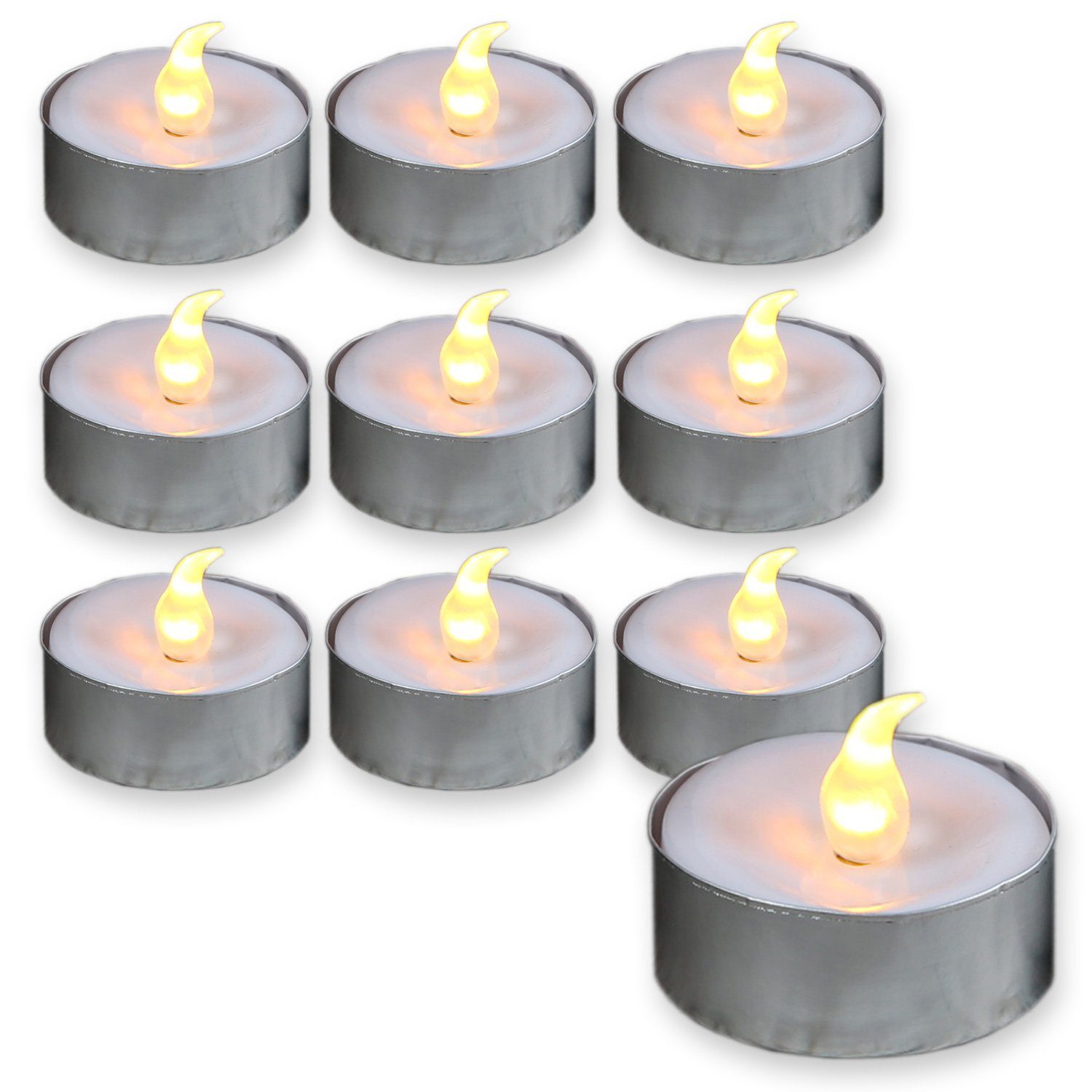 MARELIDA LED-Kerze »LED Teelicht flackernd flammenlos Batteriebetrieb D:  3,5cm weiß/silber 10 Stück« (10-tlg)