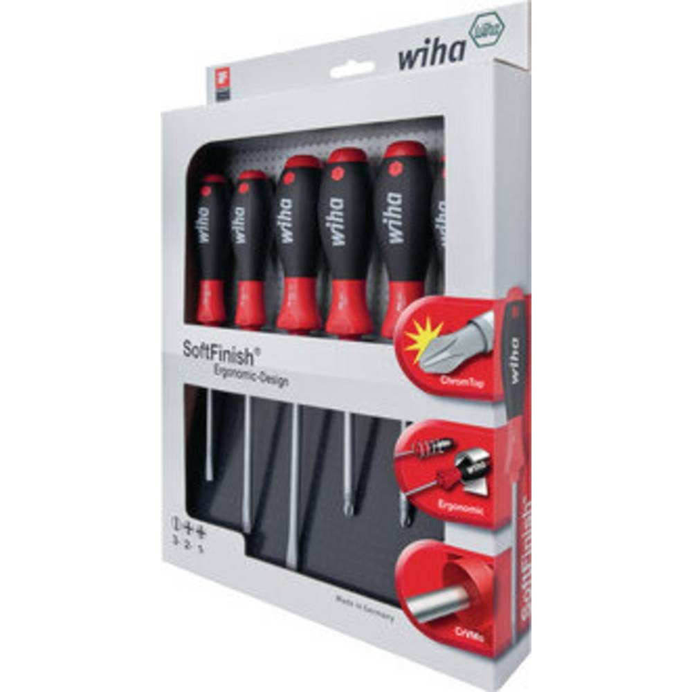Wiha Schraubendreher Schraubendreher Set SoftFinish® Schlitz, Phillips, Pozidriv 26113, Mehrkomponentengriff