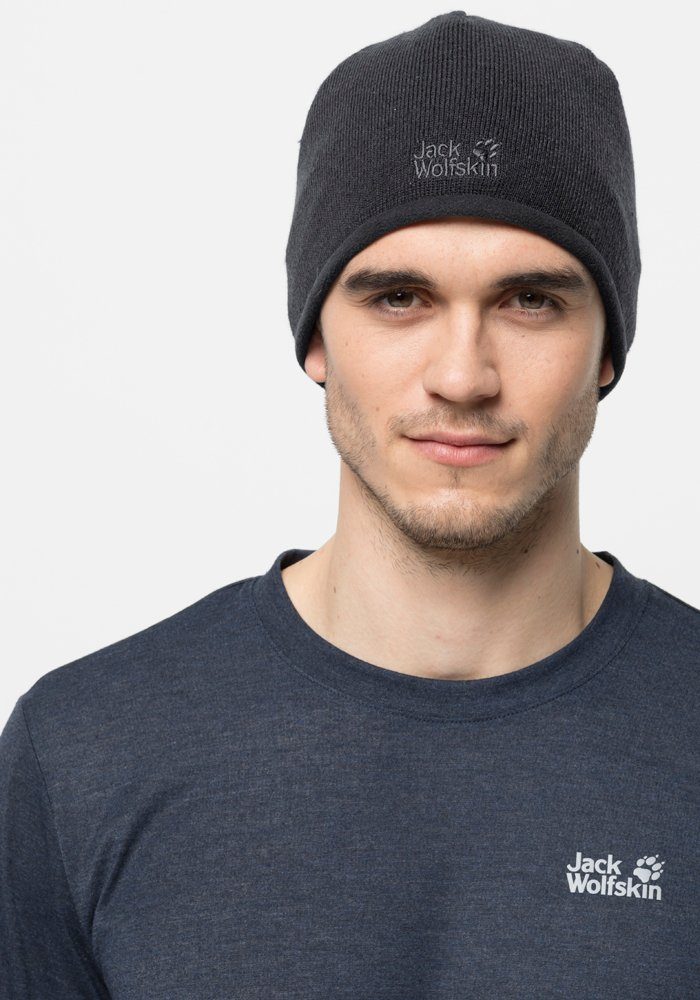 Jack KNIT LOGO Wolfskin CAP schwarz STORMLOCK Strickmütze