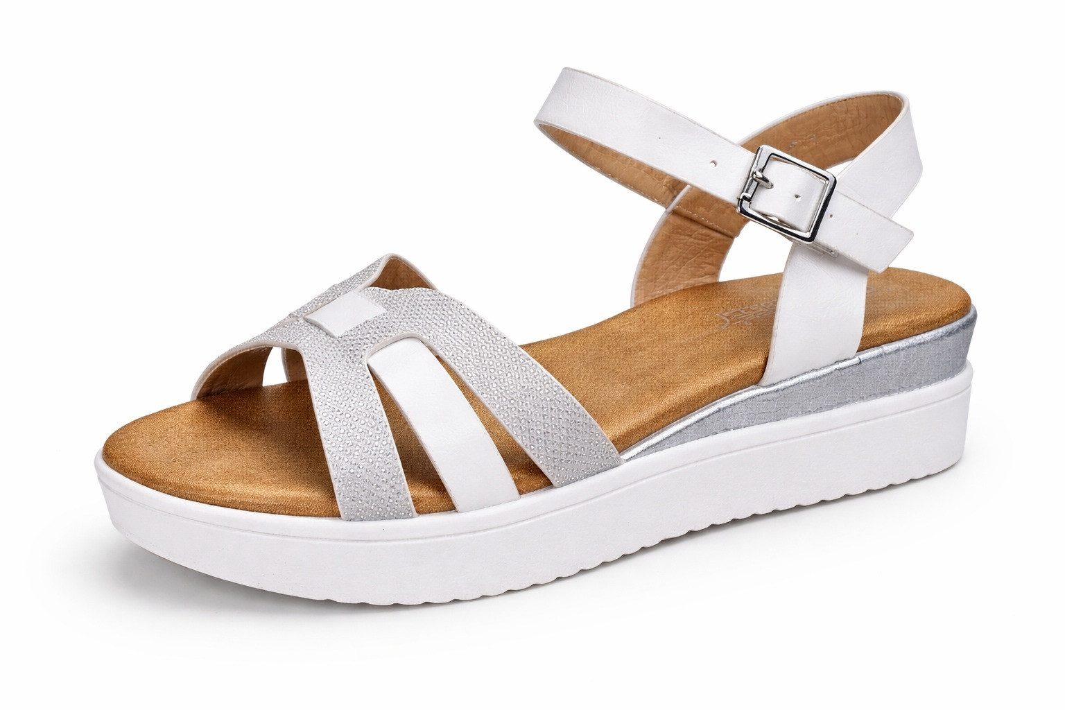 Pogolino BL6622 Riemchensandale Damen Sandalen Glitzer Plateau nicht für breite Füße geeignet