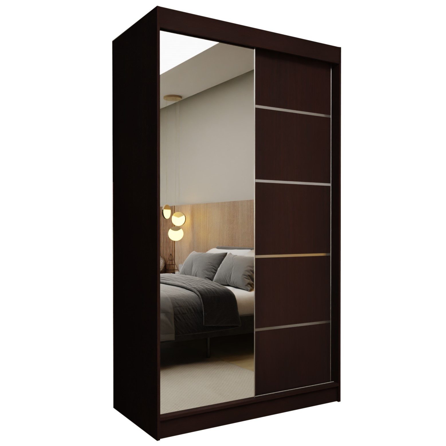 Masseno Schwebetürenschrank MIRELLA 120 cm Kleiderschrank mit Spiegel 2 Türen Wenge