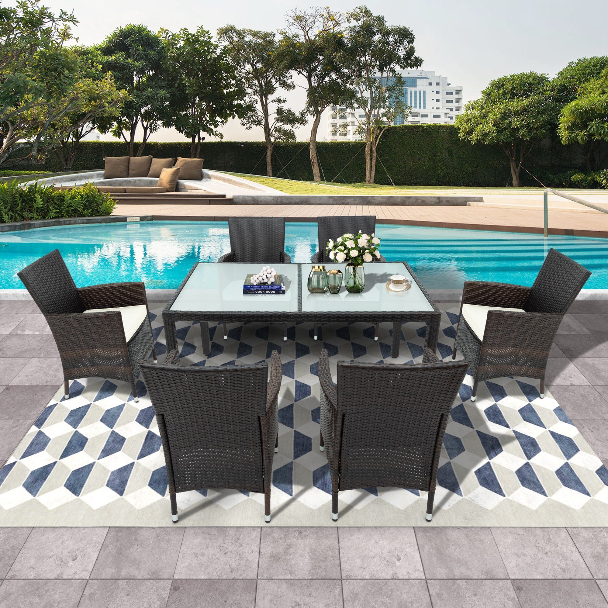 Flieks GartenEssgruppe, Polyrattan Sitzgruppe Loungeset Gartenmöbelset