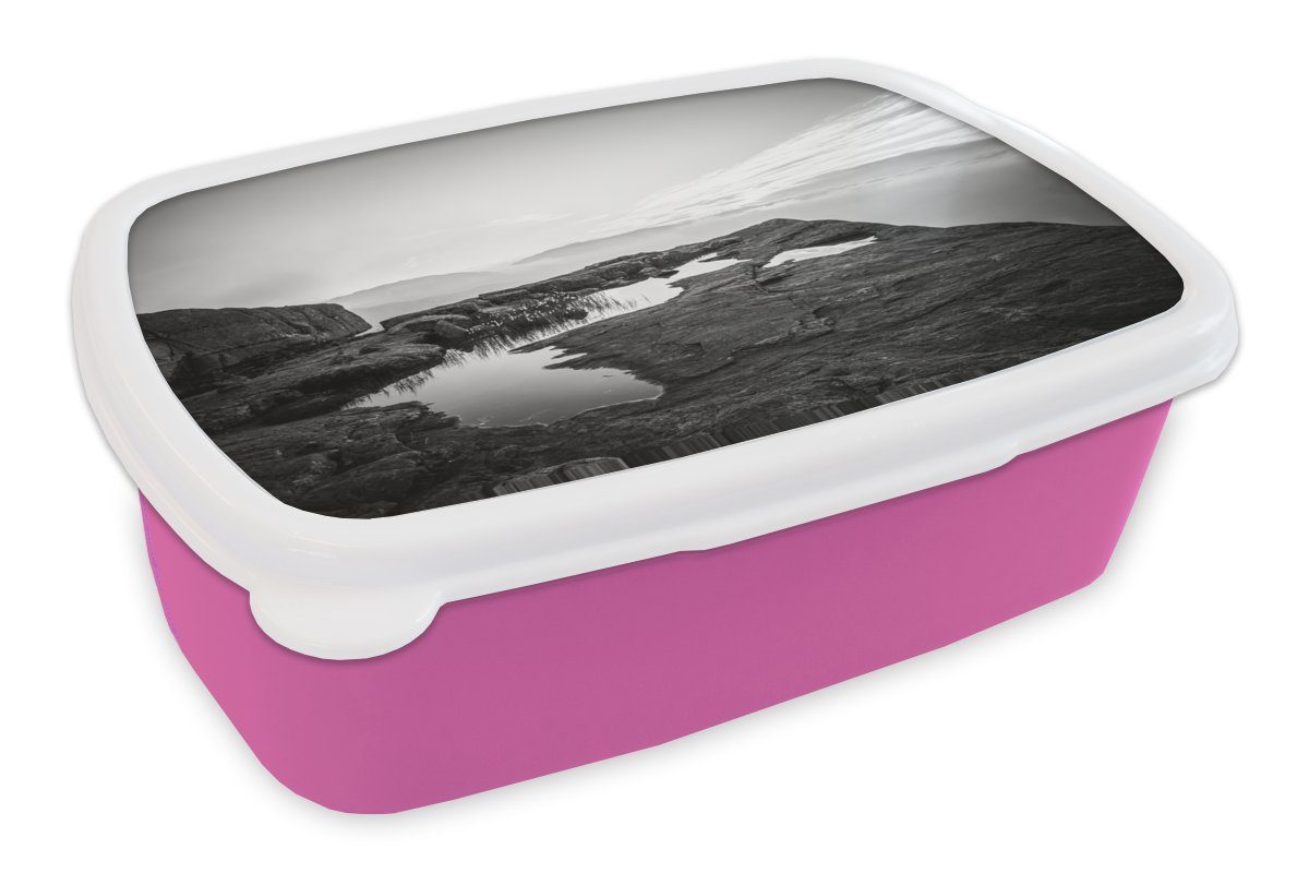 Naturfoto Brotdose rosa für MuchoWow Kinder, Brotbox Mädchen, Kunststoff Kunststoff, (2-tlg), Lunchbox Erwachsene, schwarz-weiß, Snackbox,