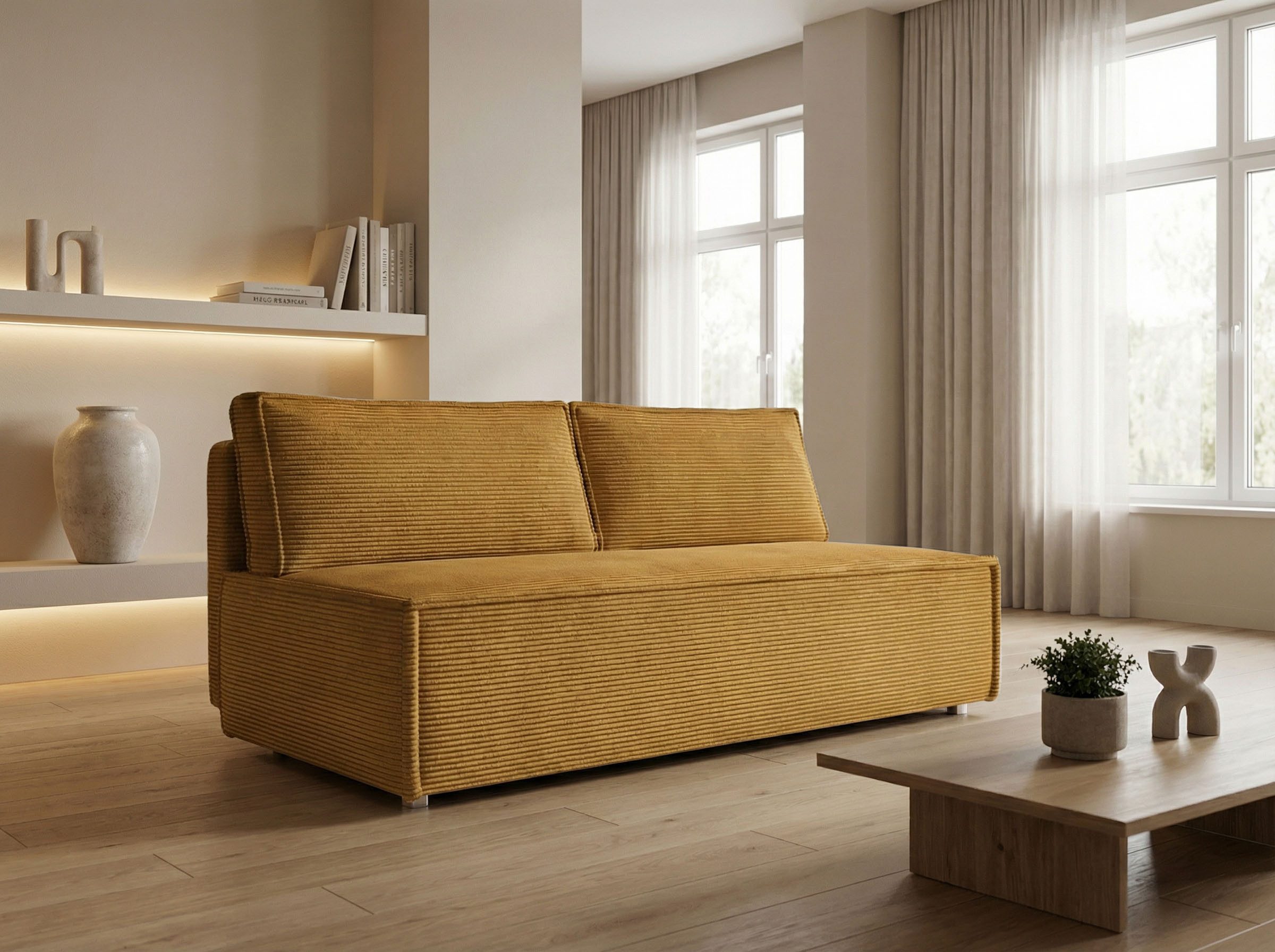 WFL GROUP Schlafsofa Diana mit Bettkasten – 3 Sitzer Couch mit Schlaffunktion, Bettfunktion, Schlaffläche 150 × 200 cm, Skandinavische Polstercouch im