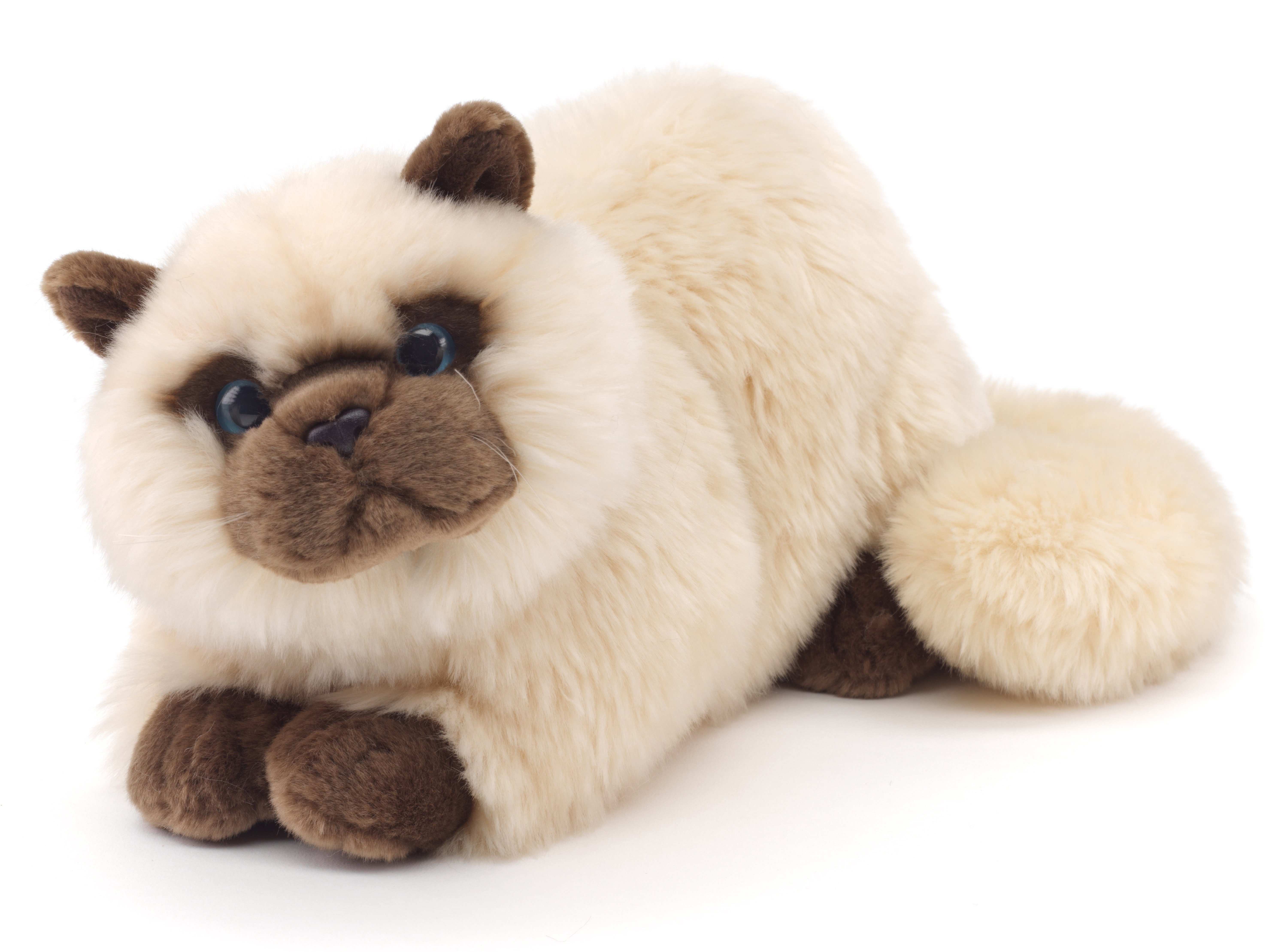 Uni-Toys Kuscheltier Perserkatze, liegend - 31 cm (Länge) - Plüsch-Katze, Plüschtier, zu 100 % recyceltes Füllmaterial beige