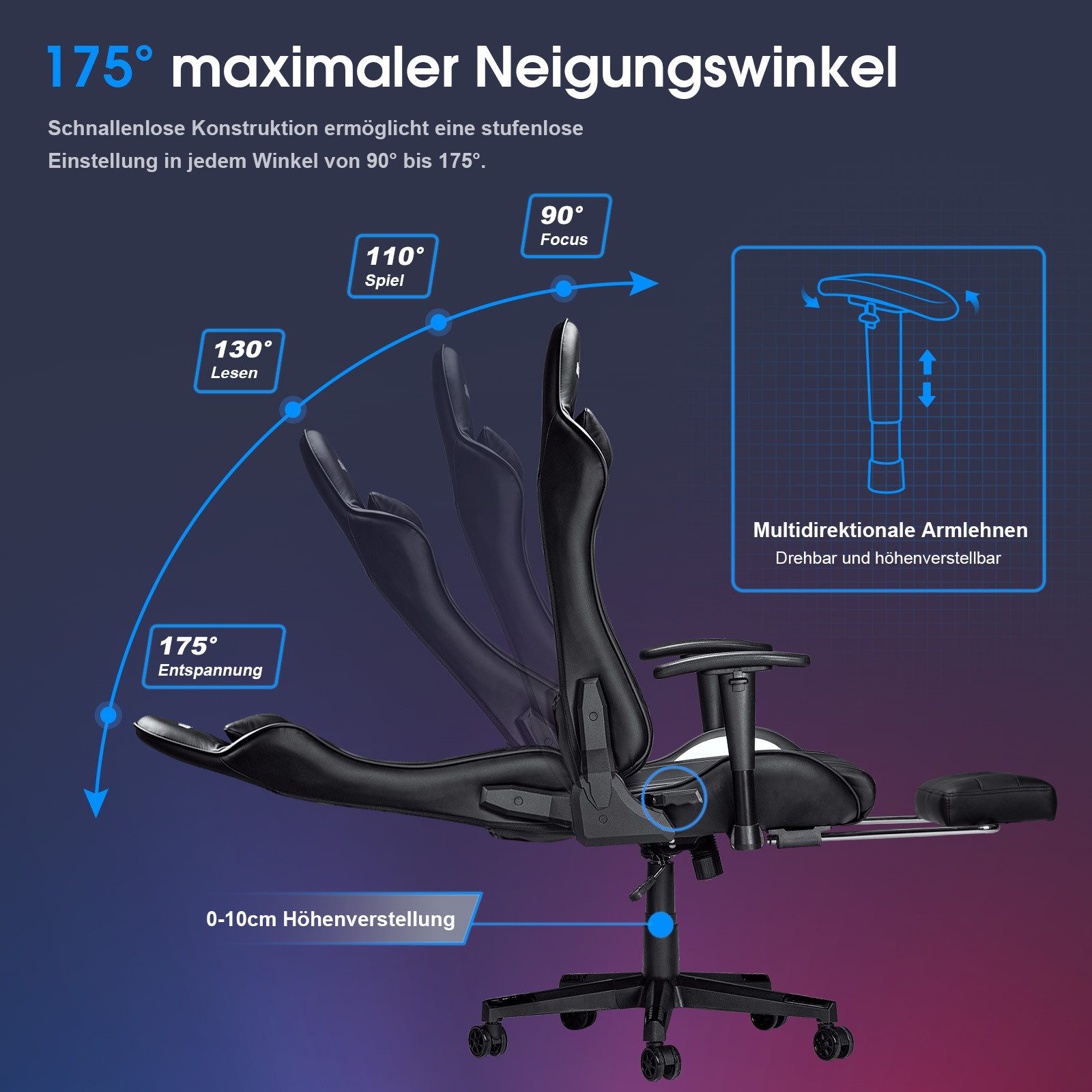 Douxlife Gaming-Stuhl (Ergonomischer Gaming Sessel mit Massagefunktion), 5 Massagemodi, Höhenverstellbar, Max150kg