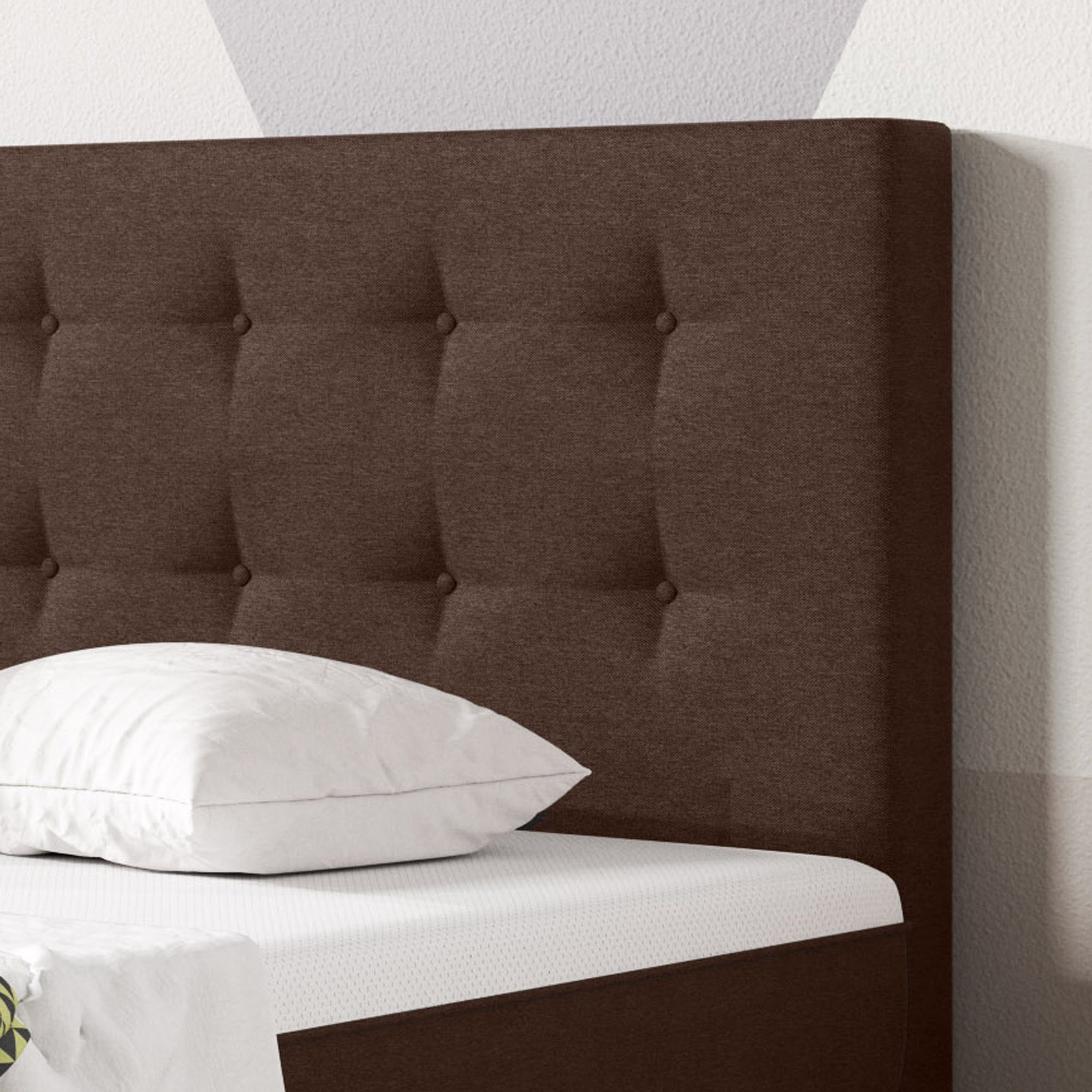 inter Boxspringbett Köln Plus 140x200 cm Webstoff (140x200 cm, Braun), inkl. Matratze mit Bezug in Topper-Optik