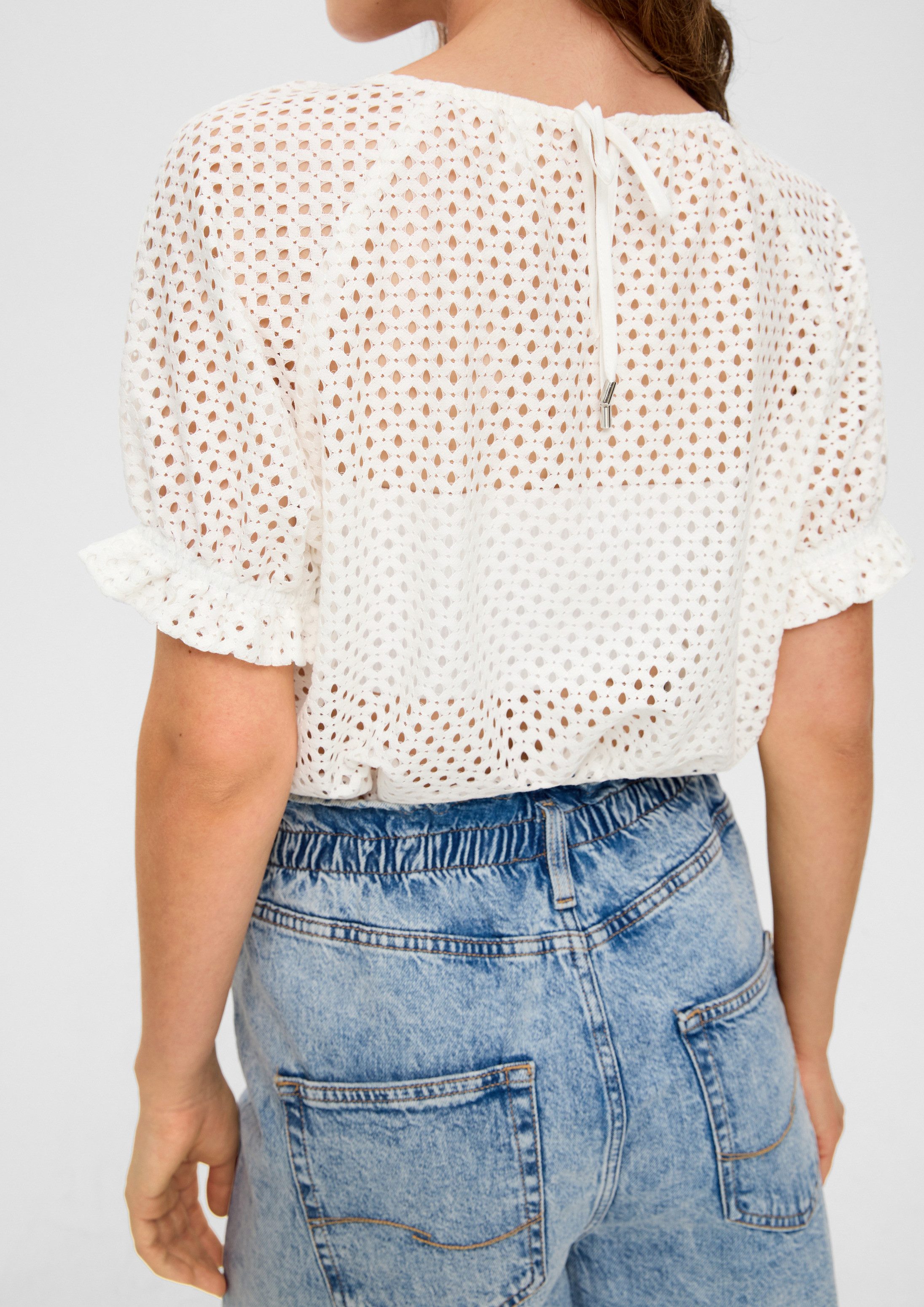 QS Kurzarmbluse Bluse Spitzenbluse aus Baumwollmix