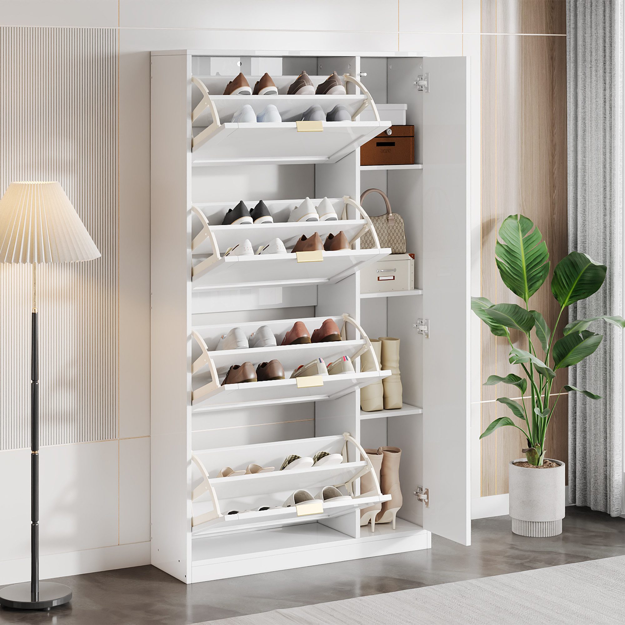 Refined Living Schuhschrank mit Spiegel, 4 klappbaren Aufbewahrungsfächern günstig online kaufen