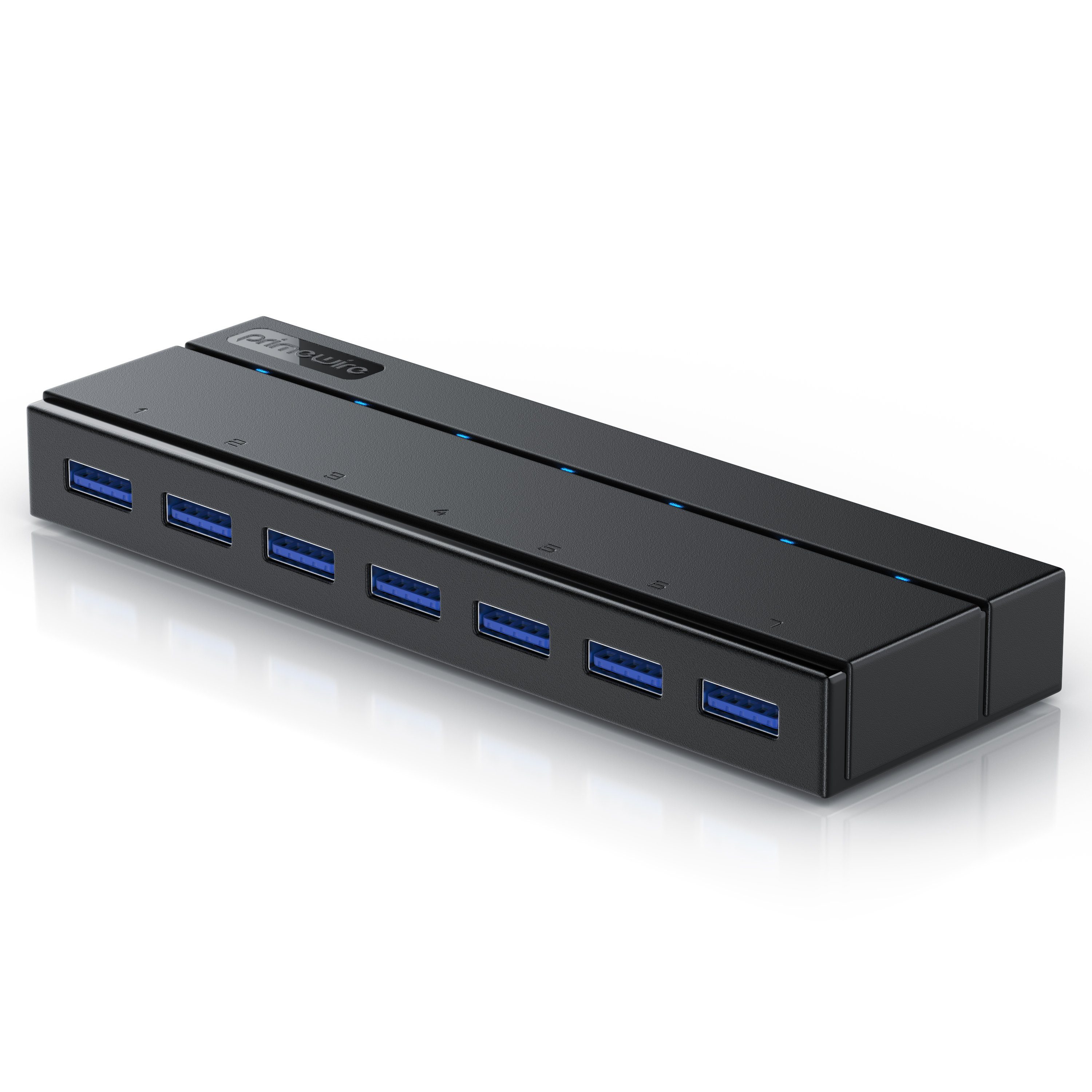 Primewire USB-Adapter, aktiver 7 Port USB 3.2 Gen1 Hub mit Netzteil Hot-Plug und Super Speed