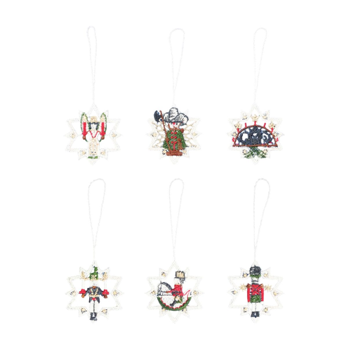 W. Reuter & Sohn - Plauener Spitze® Baumbehang Baumbehang "Kleine Sterne Erzgebirge" 6er Set, 5x5 cm Plauener Spitze