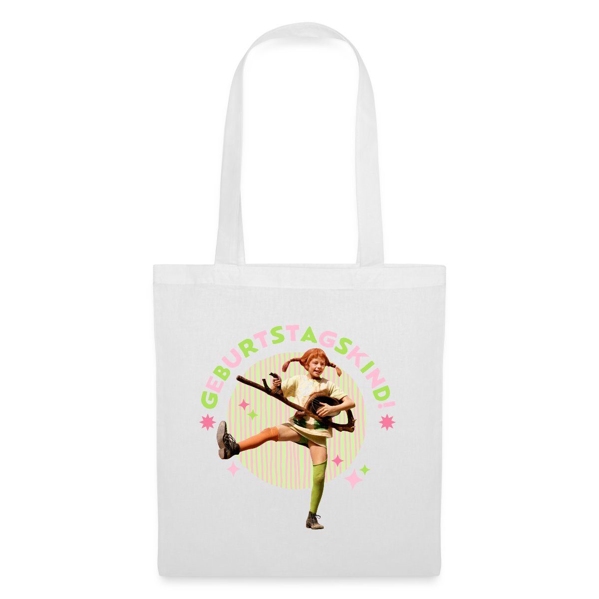 Spreadshirt Henkeltasche Pippi Langstrumpf Geburtstag Pippi Mit Gitarre Stoffbeutel (1-tlg)
