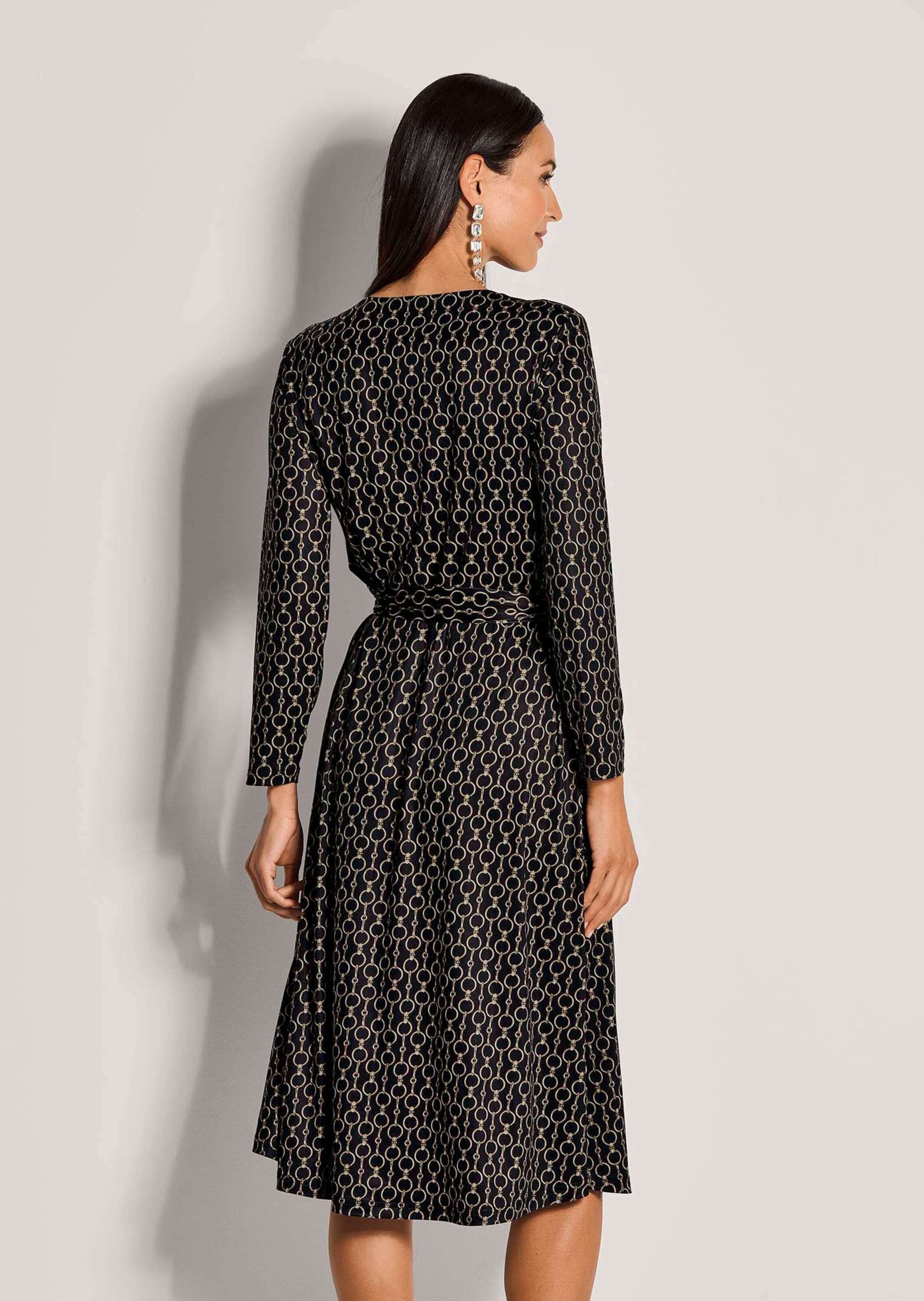 MADELEINE Midikleid Elegantes Kleid mit grafischem Muster Midikleid mit Rundhals, Taillenband und langen Ärmeln