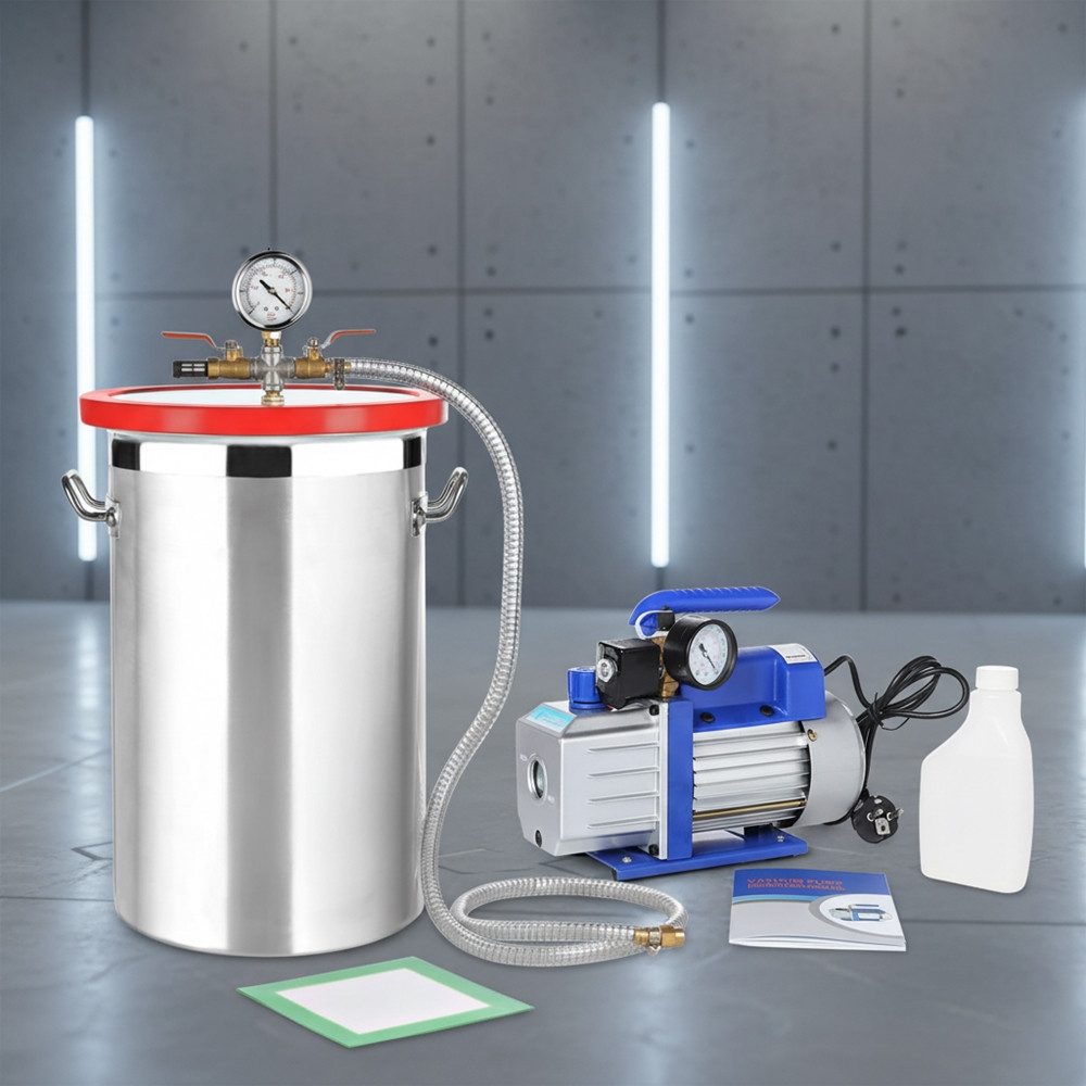 Mucola Vakuumbehälter Unterdruckpumpe Vakuum Unterdruckanzeige SET 27,7L 99 l/min, Edelstahl, (Set, 2-tlg., Komplettset), Wasserdruck-getestet