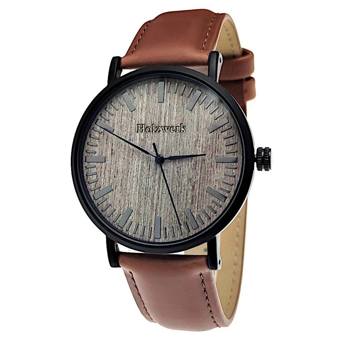 Holzwerk Quarzuhr NECKAR Damen & Herren Holz Uhr mit Leder Armband in  braun, schwarz