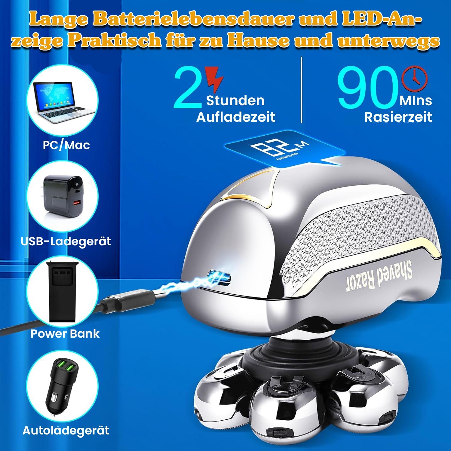 7D Wasserdichter Kopf- mit für Männer Reisetasche, Weihnachtsgeschenk Elektrorasierer (3/6/9/12mm)., 6-in-1 Rasierer Haarschneider Nasenhaartrimmer, Gesichtsreinigungsbürste, - Nass/Trocken, - Männer, 6, Wiederaufladbar, 7D mit LED-Display, Gesichtsmassage, Aufsätze: und und Männer keystar Köpfe, glatzköpfige Kopfrasierer Haartrimmerkämme inklusive für für für Pflegeset Elektrorasierer Präzision+Komfort, Haartrimmer, glatte Rasierapparat, Herren Ganz Gesichtspflege