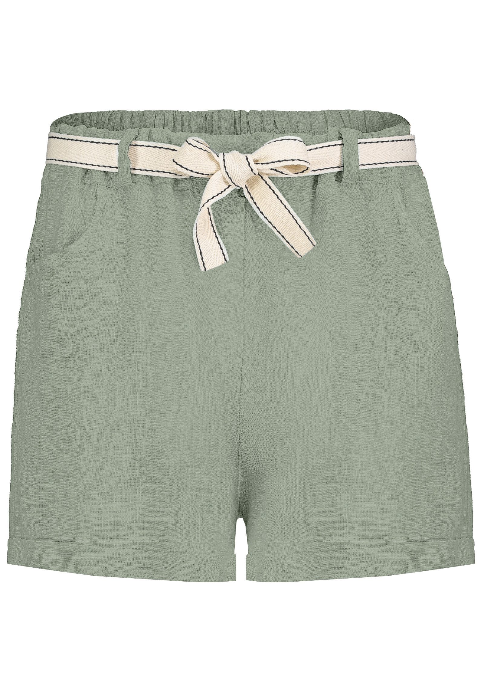 Eight2Nine Shorts Damen Leinen-Viskose Shorts mit Stoffband Kurze Leinenhose mit Bindegürtel