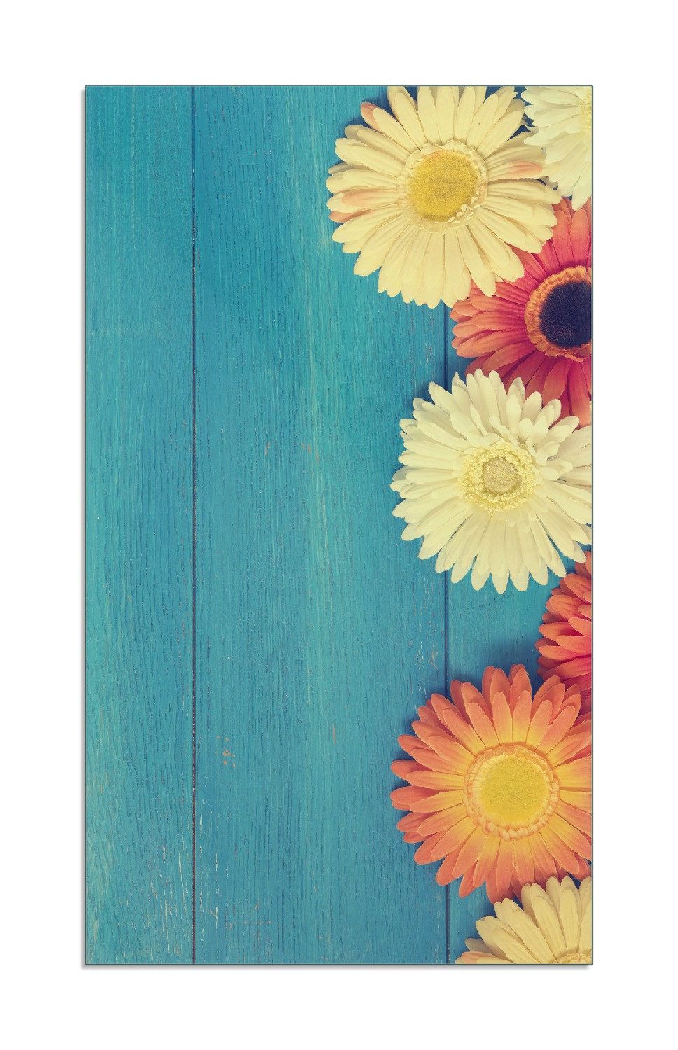 Wallario Herd-Abdeckplatte Bunte Gerbera auf Holz, ESG-Sicherheitsglas, (Glasplatte, 1 tlg., inkl. 5mm Noppen), verschiedene Größen