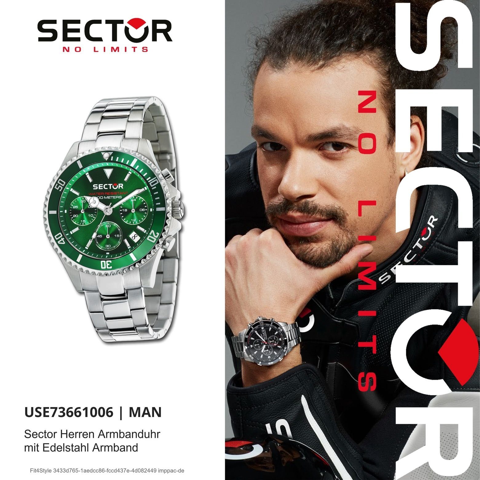 Sector Chronograph Herren silber, Sector Armbanduhr groß Fashion Chrono, rund, Edelstahlarmband (42mm), Herren Armbanduhr
