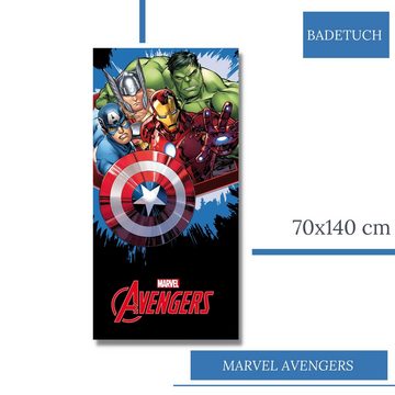 MTOnlinehandel Badetuch Avengers 70x140 cm, 100 % Baumwolle, Marvel's Avengers Team Heroes, Baumwolle (1-St), Captain America, Iron Man, Thor & Hulk Bade- / Strandtuch für Kinder