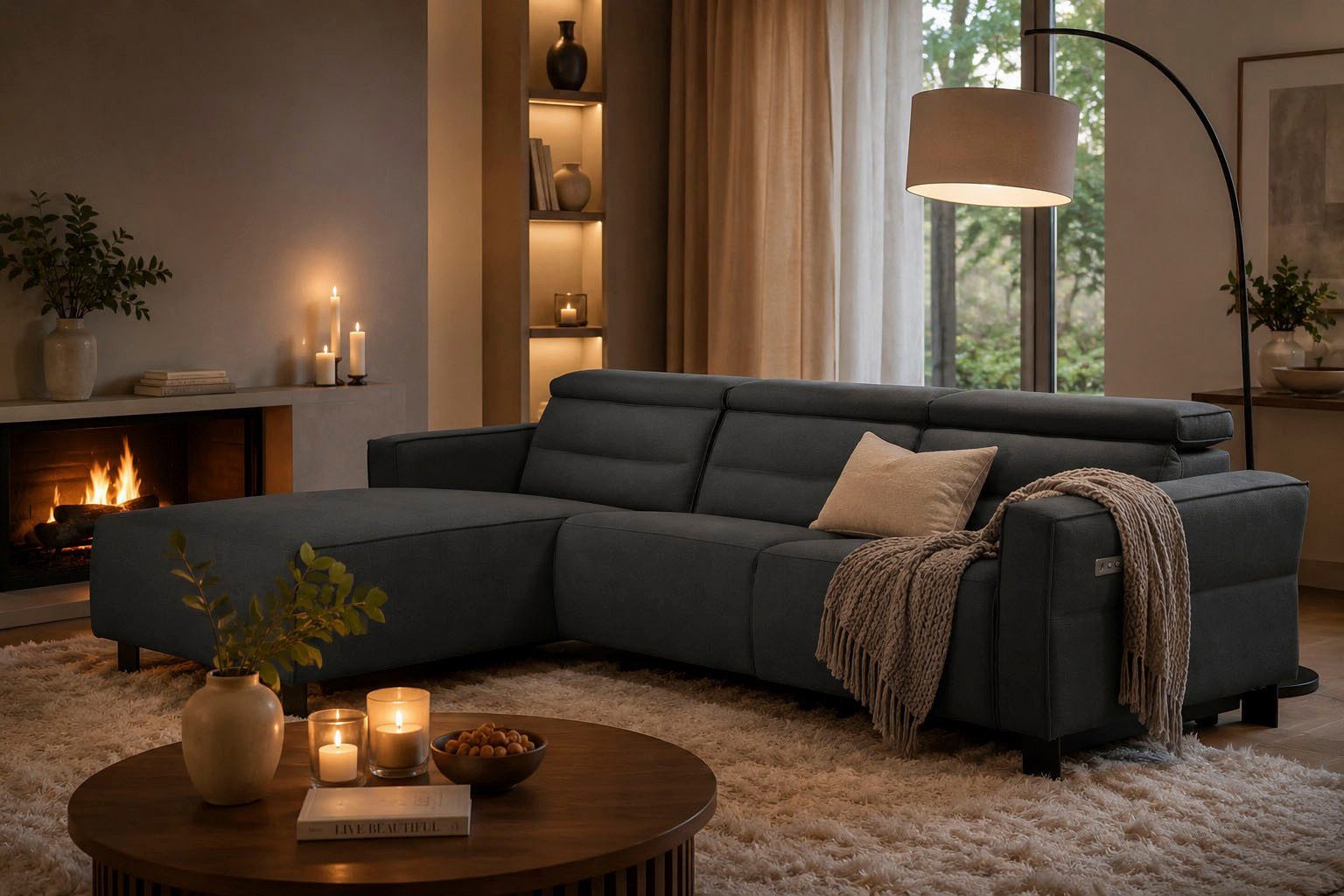 OTTO home Ecksofa Carpari, L-Form, 263 cm, manuelle o. elektrische Relaxfunktion, USB A/C und Kopfteilverstellung