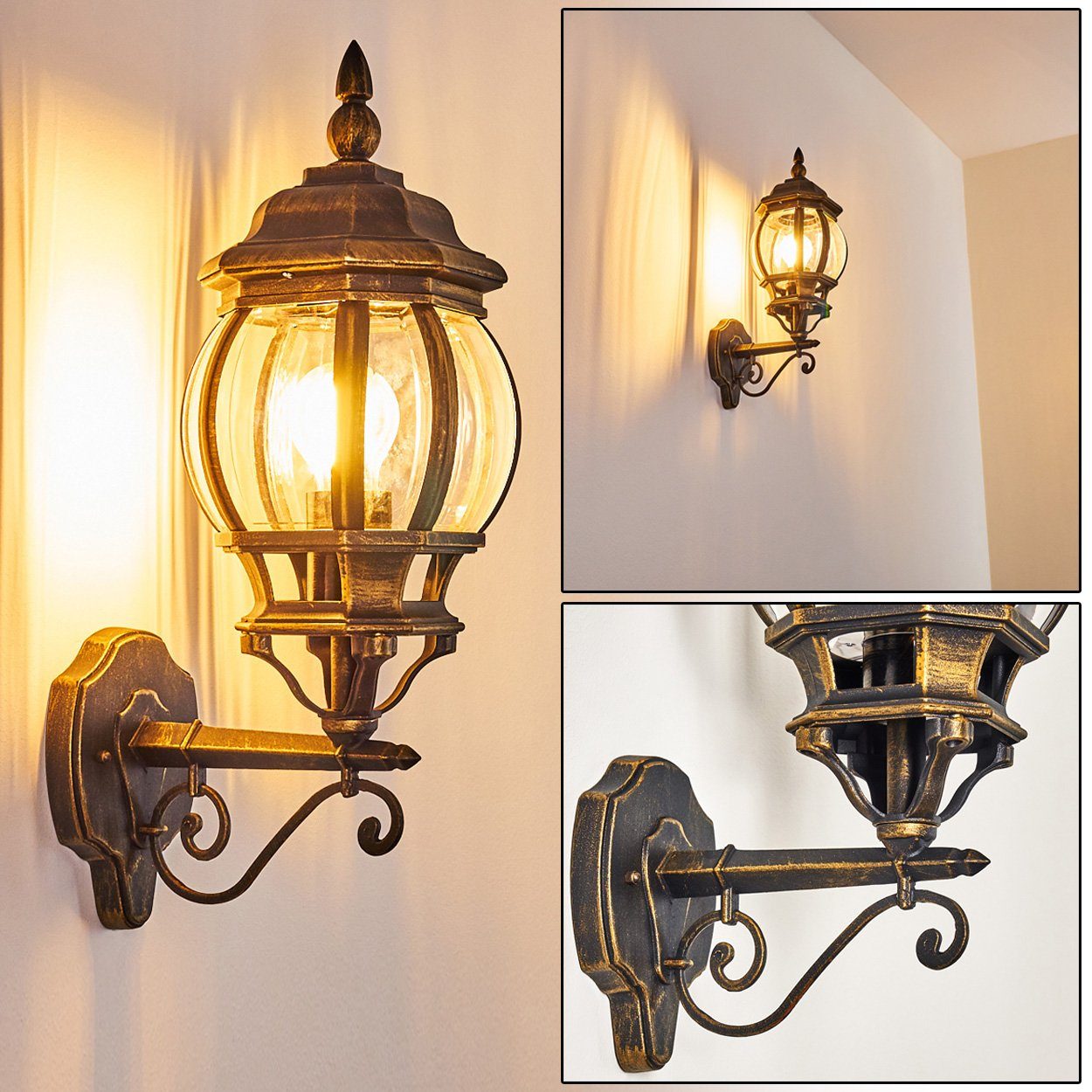 hofstein Außen-Wandleuchte »Meyen« Außenwandlampe, Aluguss in Braun/Gold m. Kunststoff-Scheiben, ohne Leuchtmittel, m. E27, Außenleuchte