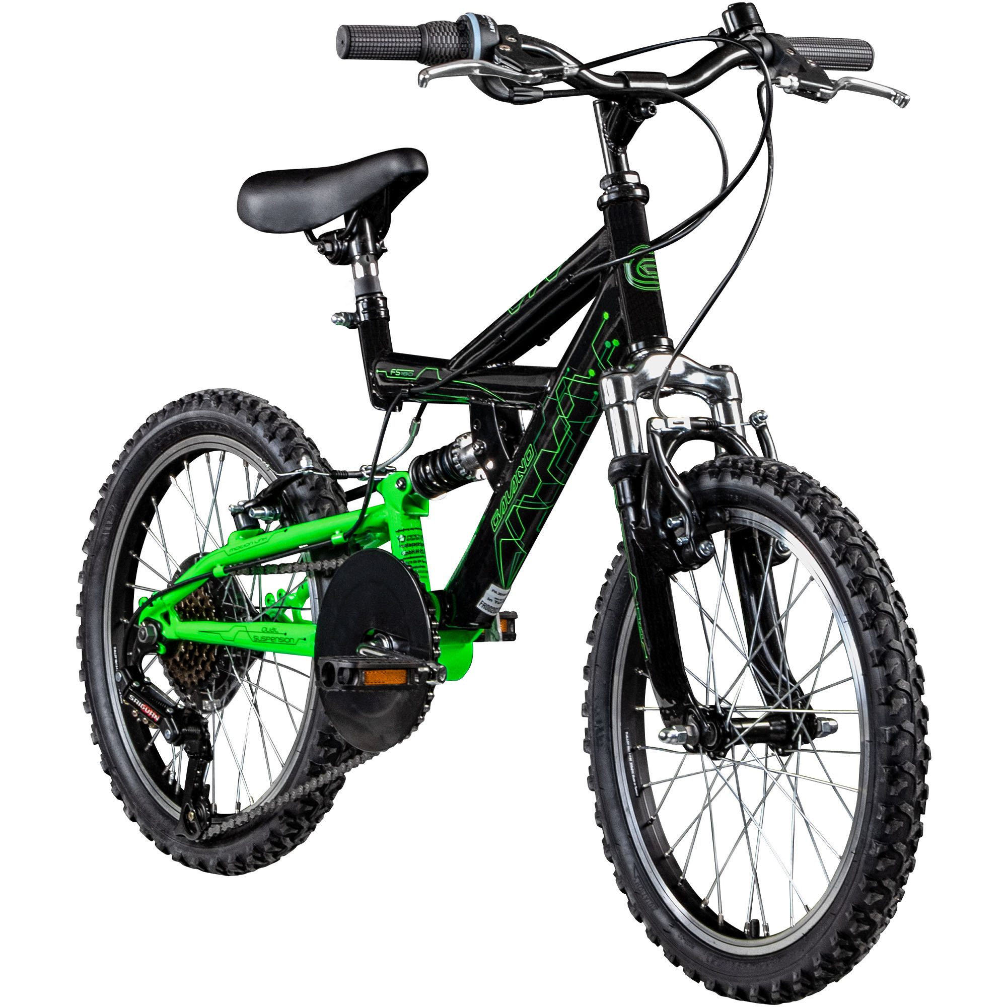 Galano Mountainbike FS180, 6 Gang Saiguan, Kettenschaltung, Kinderfahrrad 6 Gang 18 Zoll ab 5 Jahre 115-130 cm Mountainbike Fully