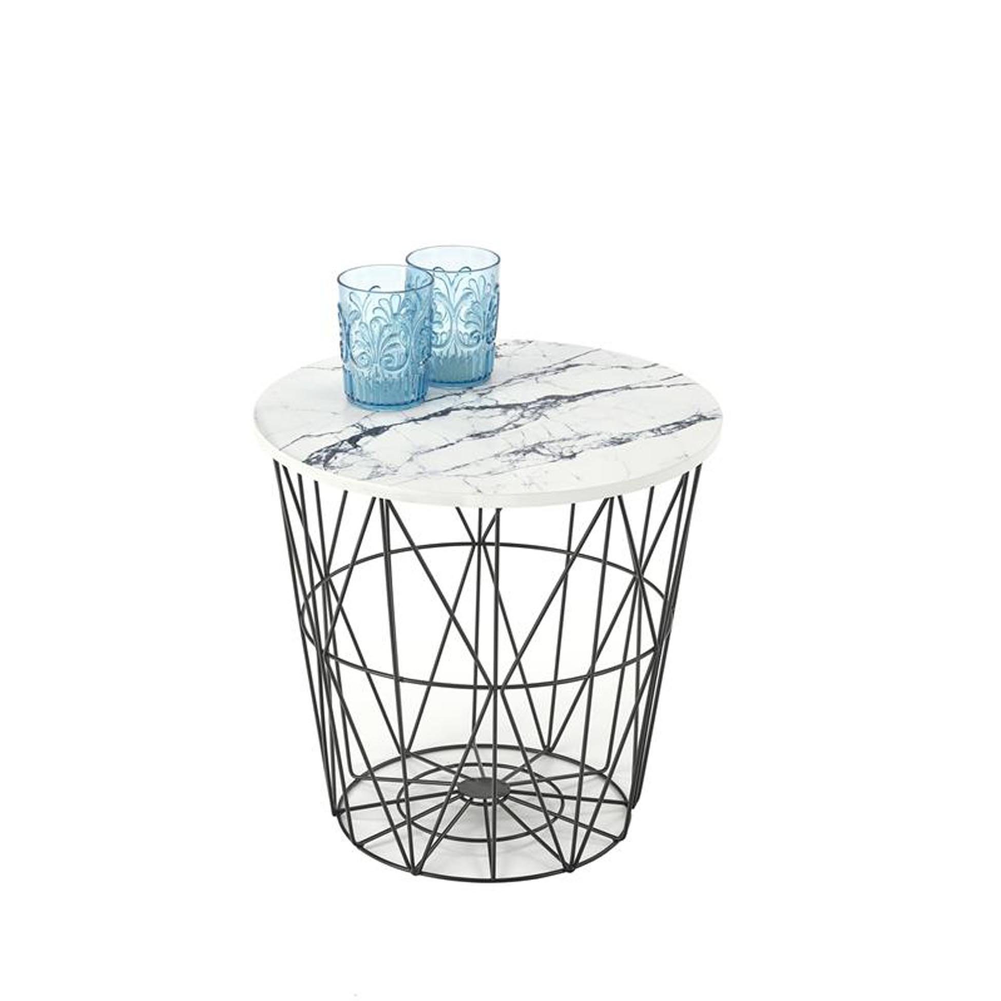 Cosy Home Ideas Beistelltisch Beistelltisch rund Marmor Optik weiß braun Metallgitter (1 Stück, 1 Tisch), Breite 42 cm, abnehmbarer Deckel für Stauraum weiß | schwarz