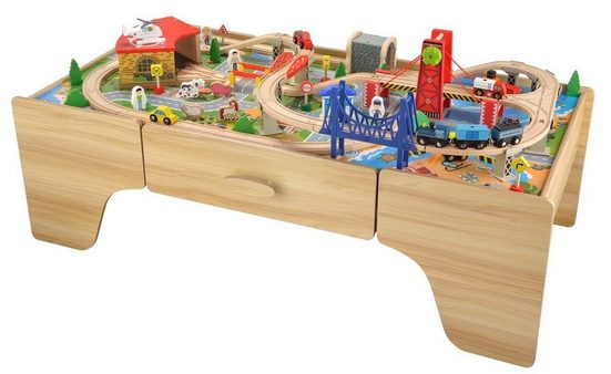 Coemo Spielzeugeisenbahn-Set, Spur Klein, Set: Spieltisch Paul und 100 tlg. Holzeisenbahn