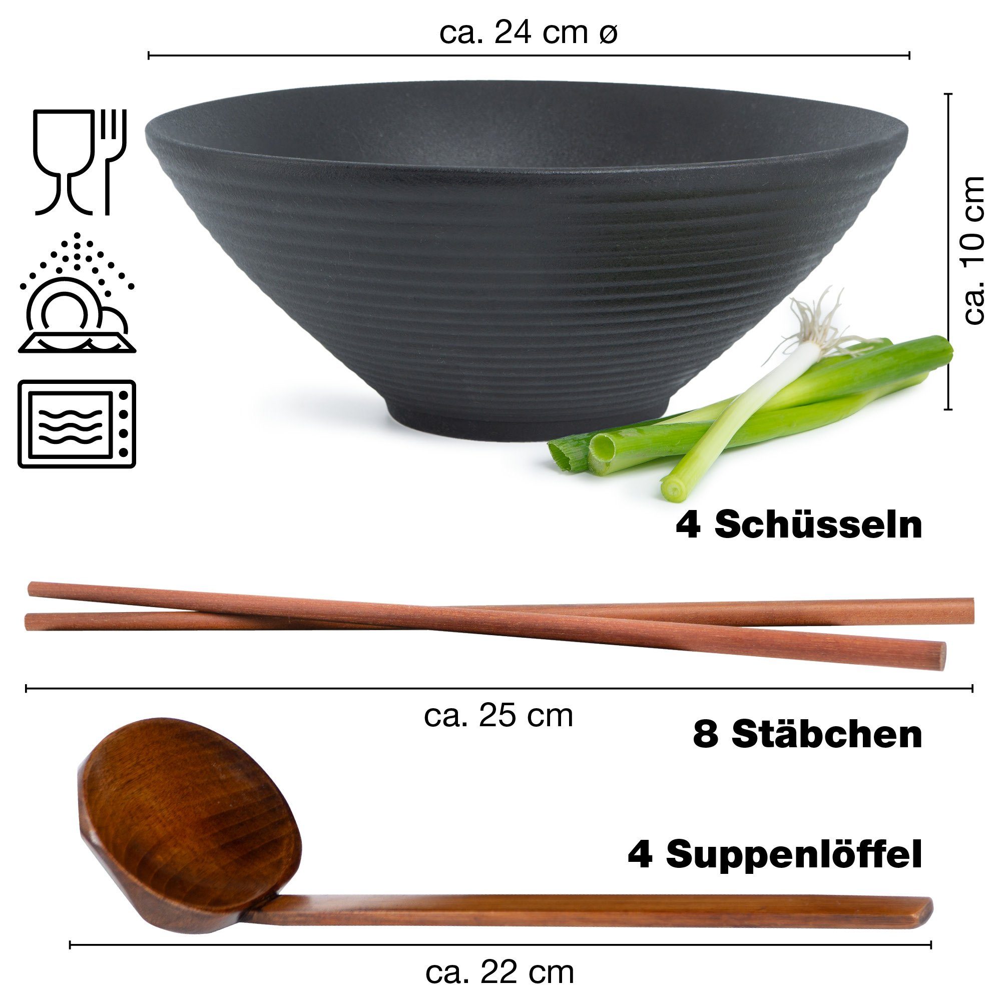 Moritz & Moritz Suppenschüssel 4x Ramen Schüssel Keramik, Keramik, Sandelholz, (4er Set) – Bild 2 von 5