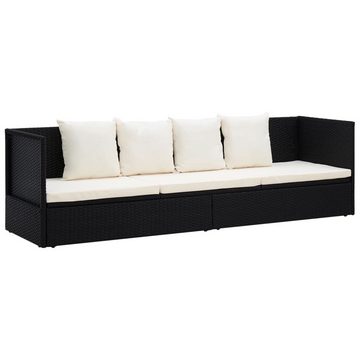 vidaXL Gartenliege Garten-Sofabett mit Kissen Poly Rattan Schwarz, 1 St.