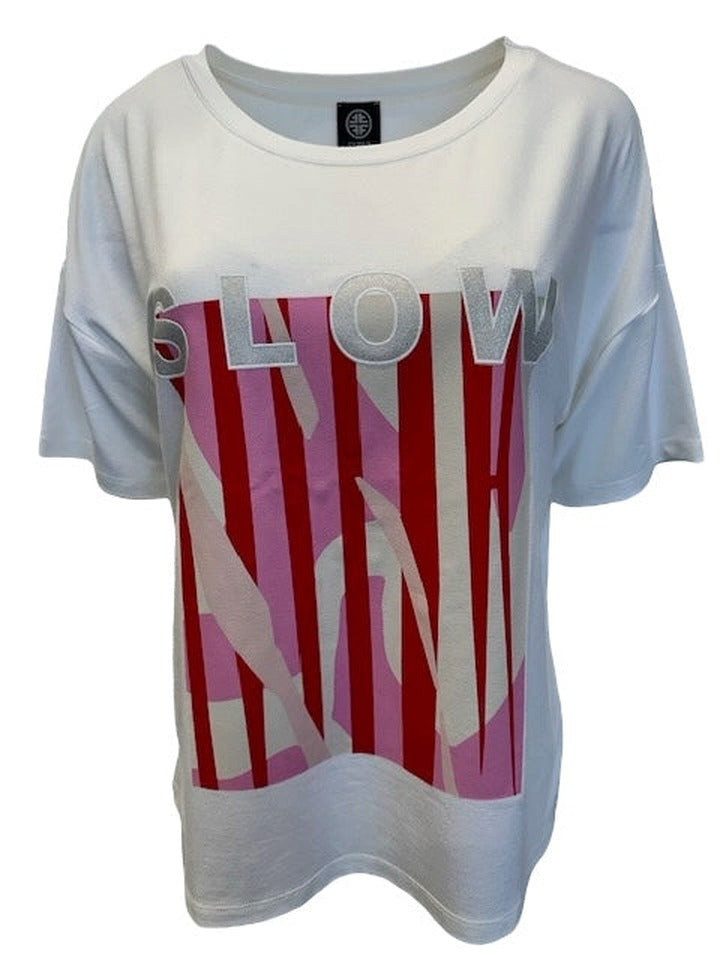 Faber Print-Shirt T-Shirt mit vertikalem Print und Wording mit vertikalem Print und Wording