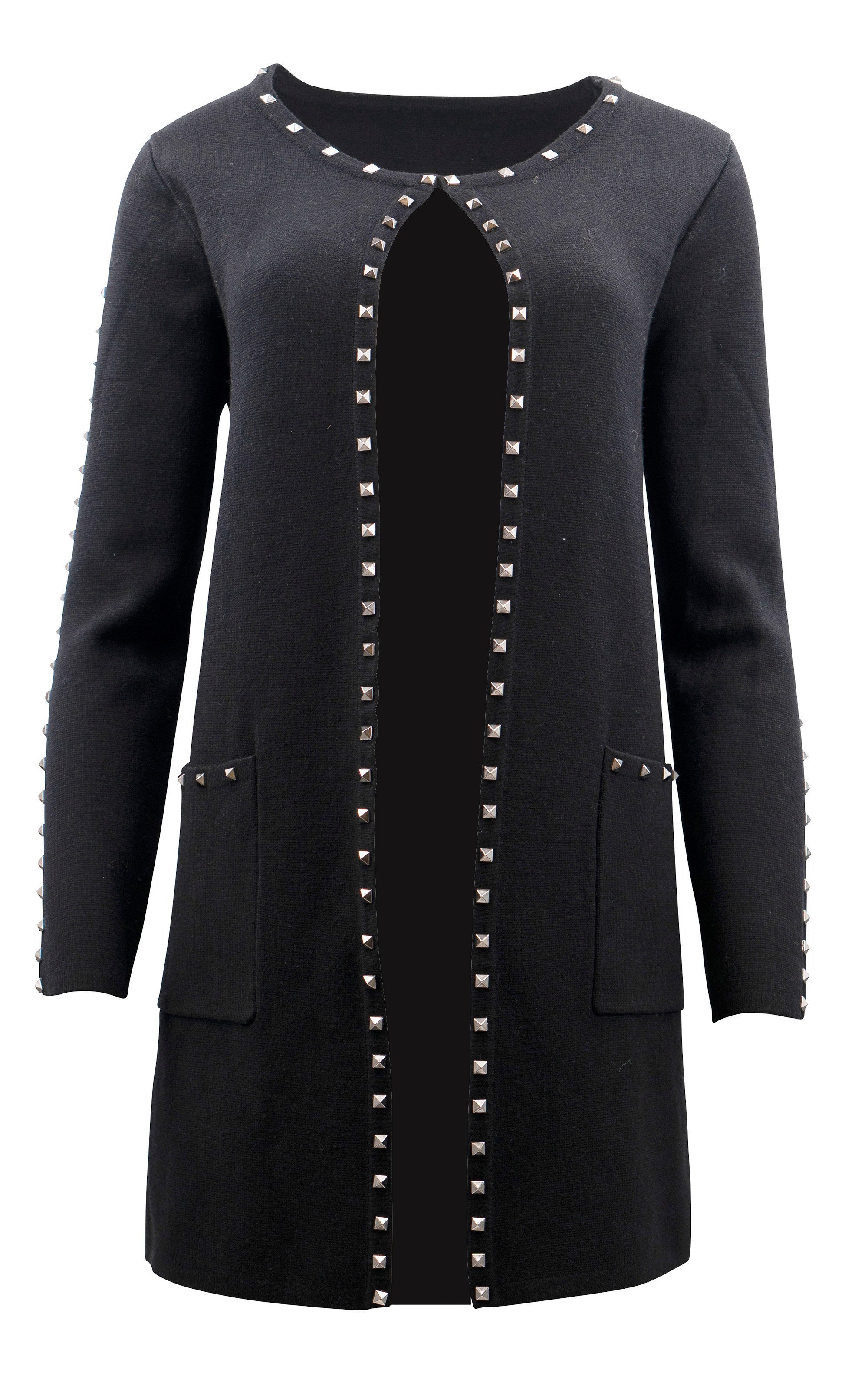 Longstrickjacke mit Nietendetails und Taschen