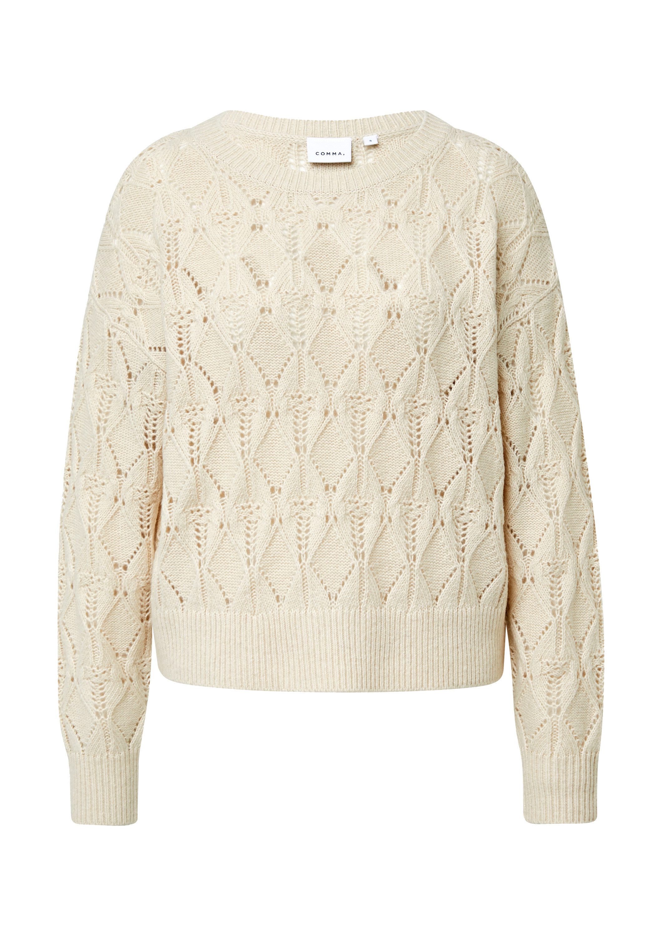 comma Longpullover Strickpullover Weicher Strickpullover mit Ajourmuster günstig online kaufen