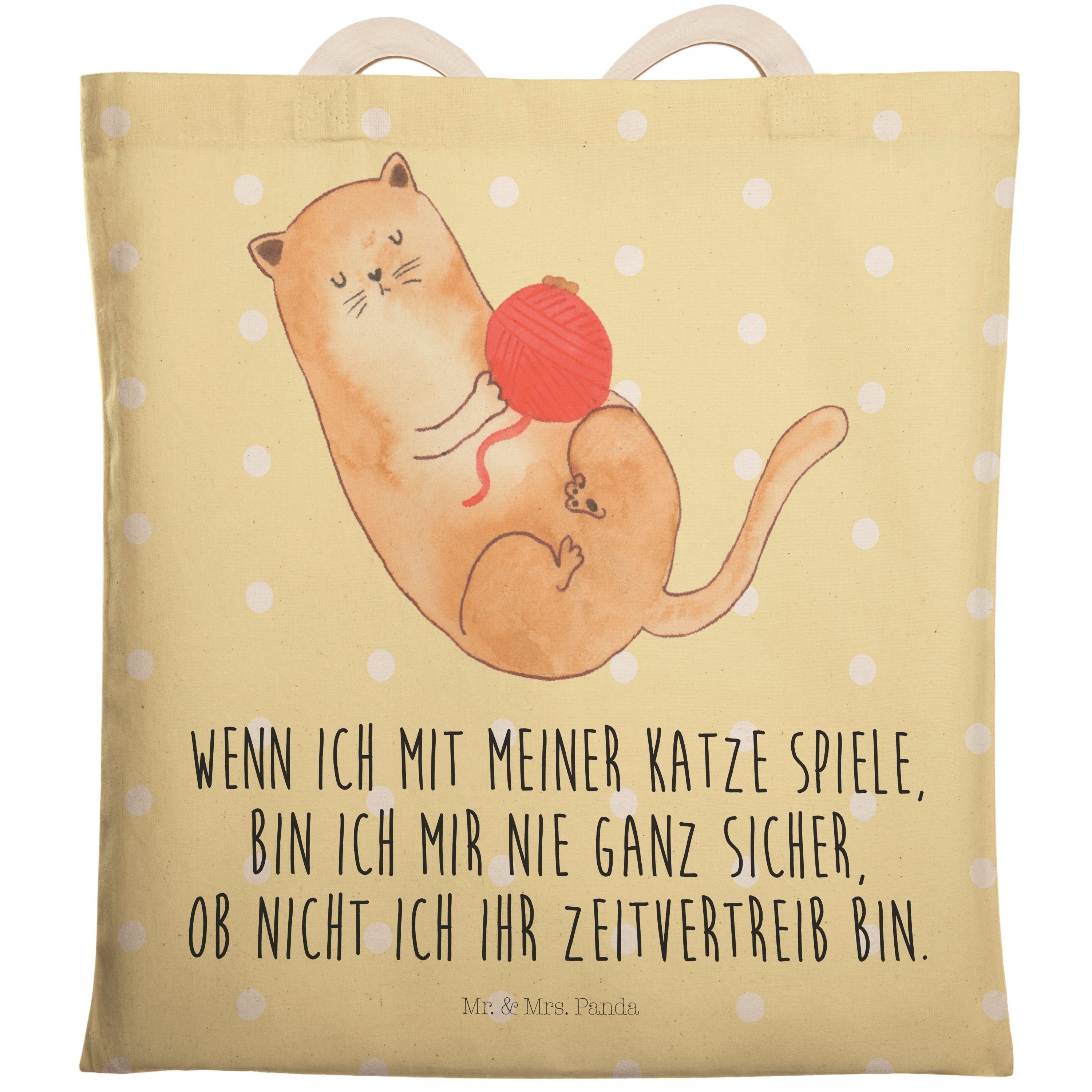 Mr. & Mrs. Panda Tragetasche Katzen Wollknäul - Gelb Pastell - Geschenk, Katzenliebhaber, Katzenmo (1-tlg)