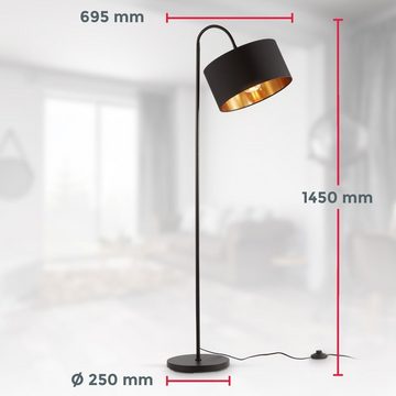 B.K.Licht Stehlampe Stehleuchte Retro Stoff E27 schwarz-gold - BKL1419, ohne Leuchtmittel, " Schwenkbar Stoffschirm 1-flammig 30 cm 140 cm Kabel mit Fußtaster "