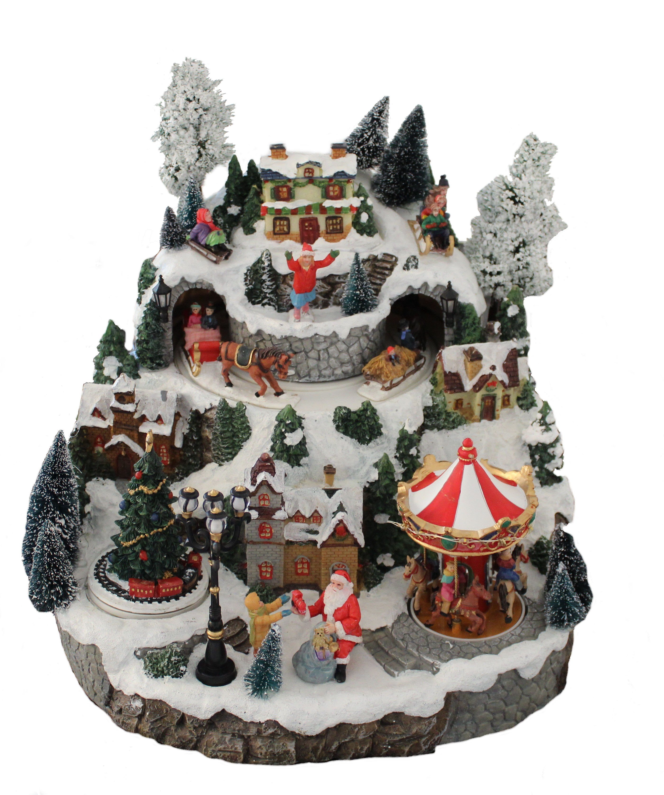G. Wurm Weihnachtsszene Winterszene mit Karussell, Baum, Figuren, Beleuchtung & Musik