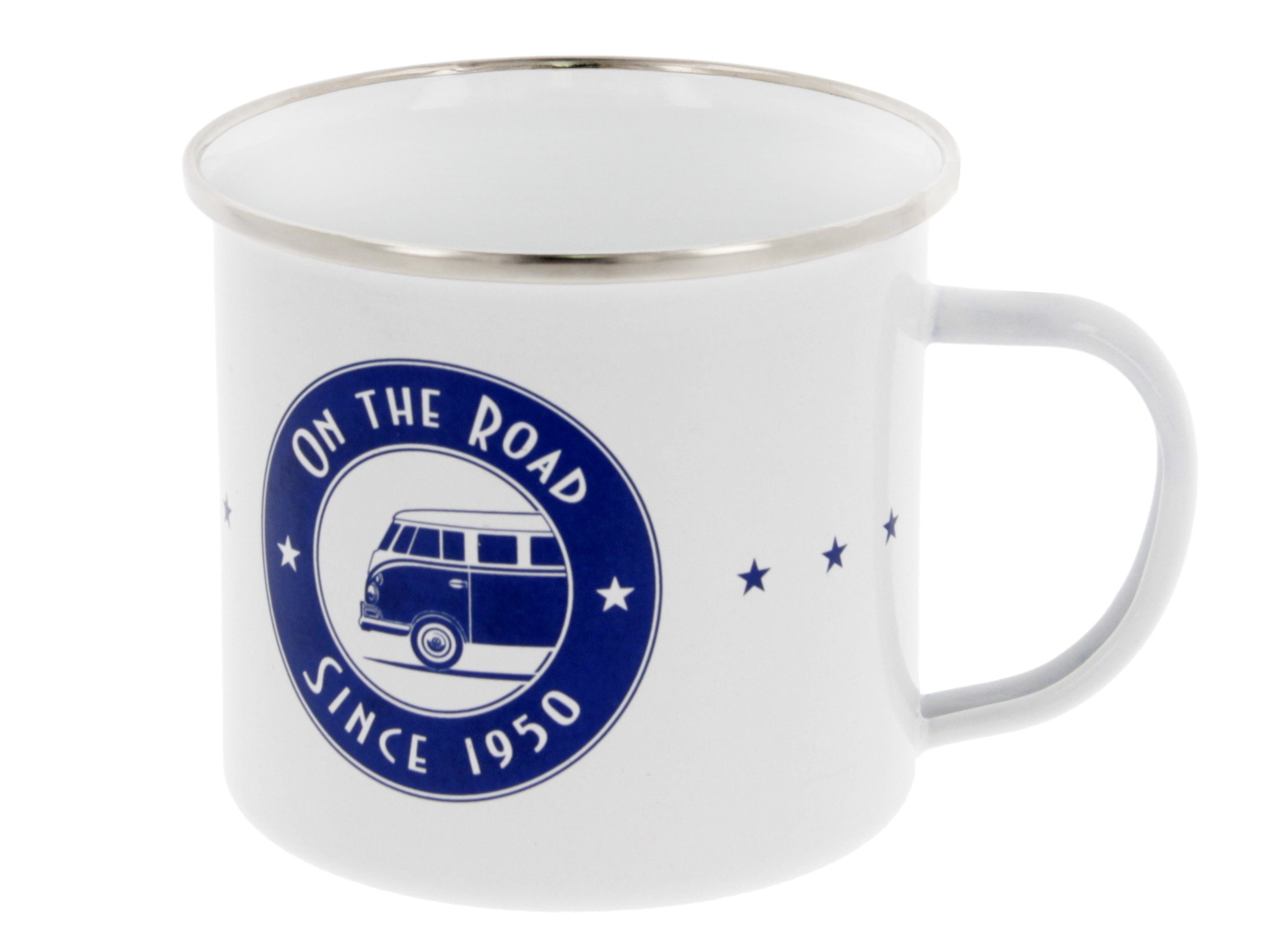 VW Collection by BRISA Tasse Volkswagen Große Emaille Kaffee-Tee-Tasse-Becher-Haferl, 1-tlg., Stahlblech, für Camping & Outdoor T1 Bus in verschiedenen Farben und Designs