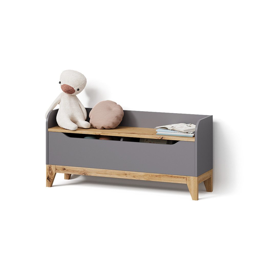 Livinity® Bücherregal Malia, Grau/Artisan/Artisan, 107.2 x 50 cm mit Sitzbank, 1-tlg.