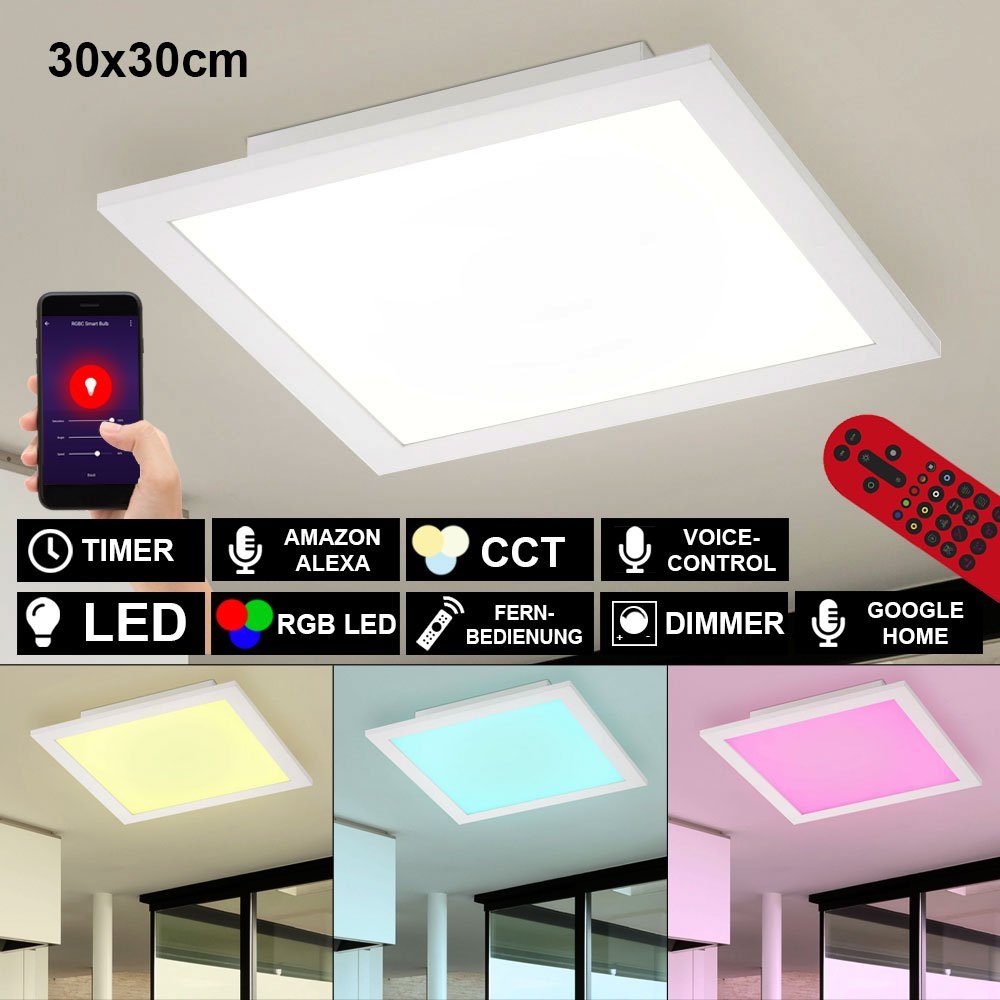 etc-shop LED Panel, Smart Home RGB LED Decken Panel FERNBEDIENUNG  Tageslicht Lampe App Sprachsteuerung LeuchtenDirekt 16480-16