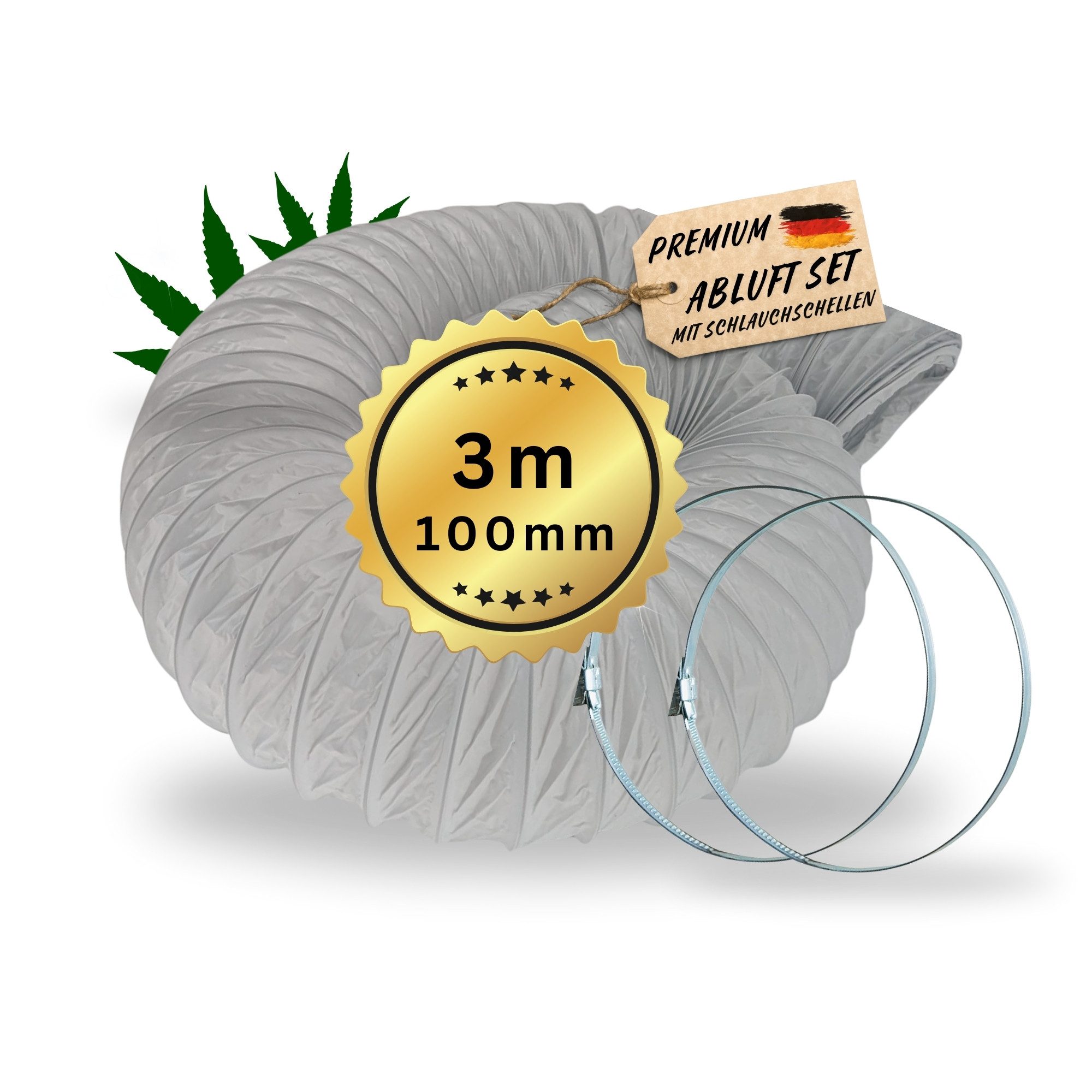 TronicXL Flexschlauch 3m Abluftschlauch Grow 100mm Set für Lüfter Grower Schrank Growbox