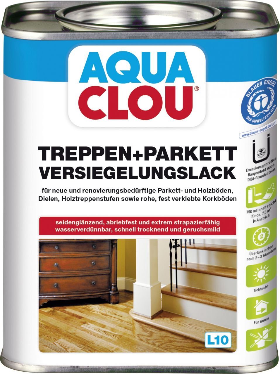 ml Treppen-Parkettlack Clou 750 Clou Parkettlack L10 Treppen- Aqua Aqua und